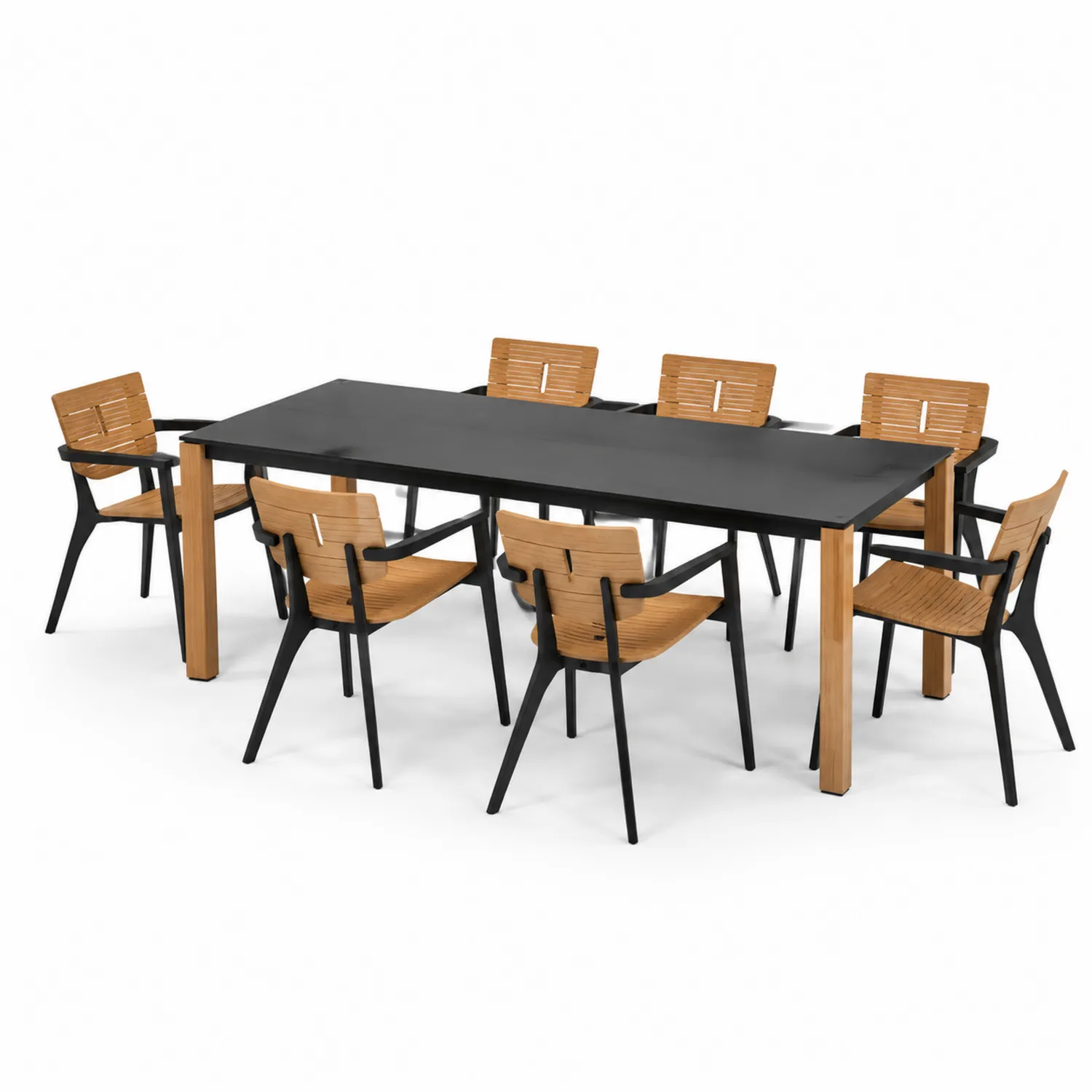 Ensemble de salle à manger extérieur 7 pièces aluminium et bois de teck noir