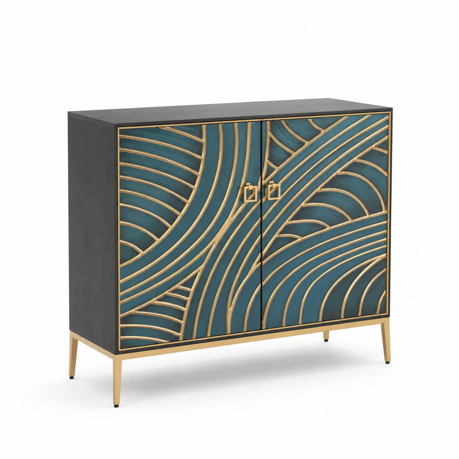 Buffet en Bois et Métal avec Portes Géométriques 100x40x90 cm