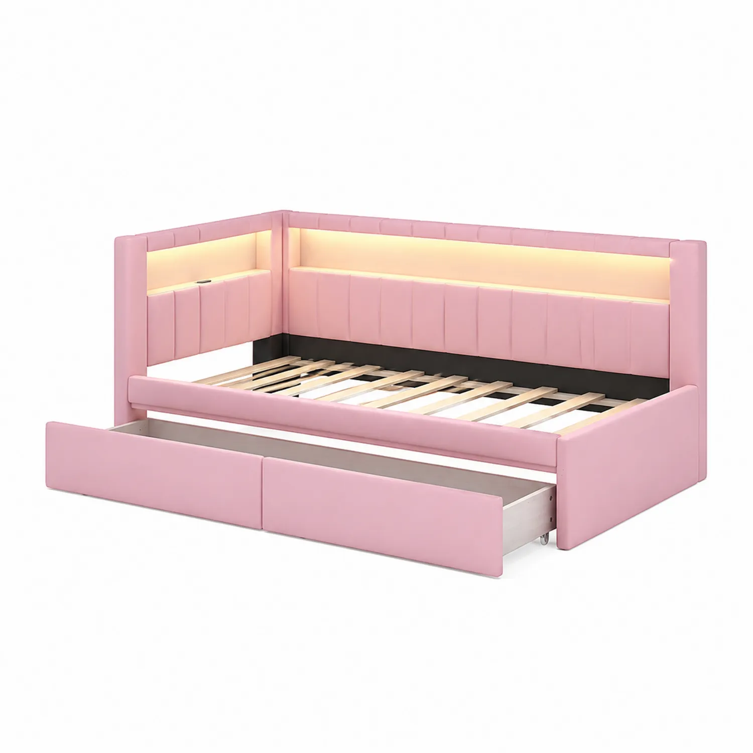 Lit de repos enfant en cuir synthétique avec tiroir et LED