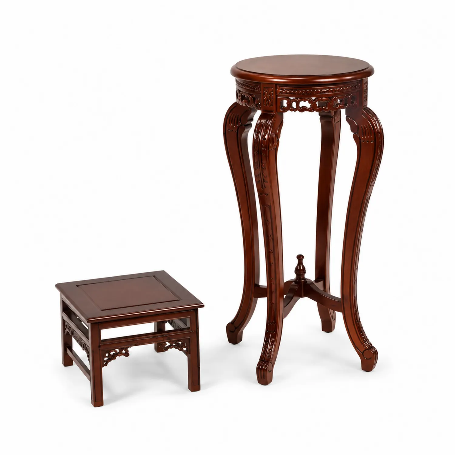 Ensemble de deux tables d'appoint en bois d'acajou, Marron