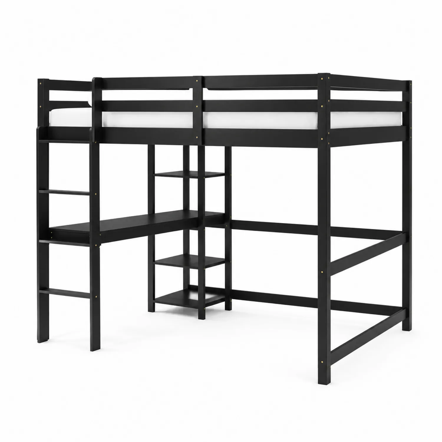 Lit mezzanine en bois avec bureau intégré Noir