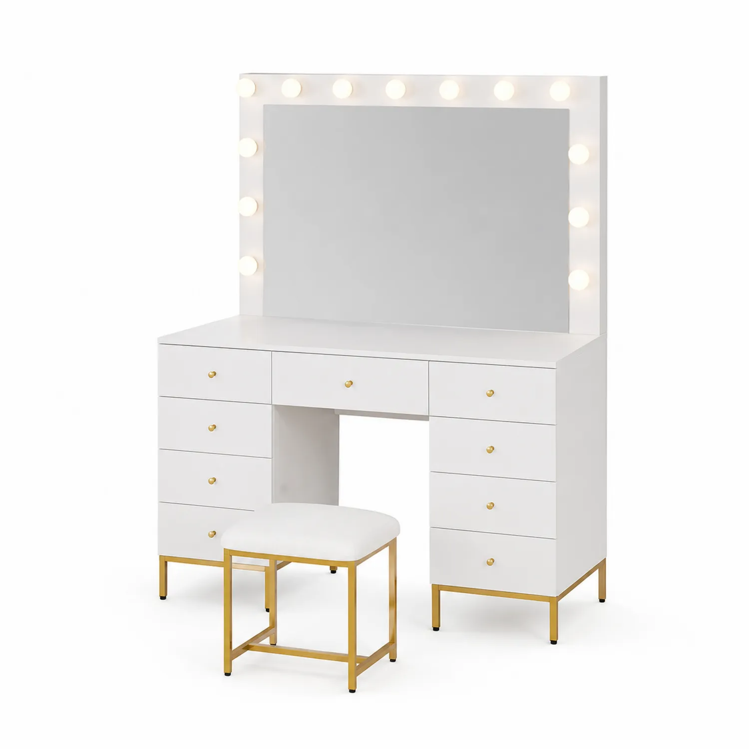 Toaletka z lustrem LED z MDF Biały 140 cm