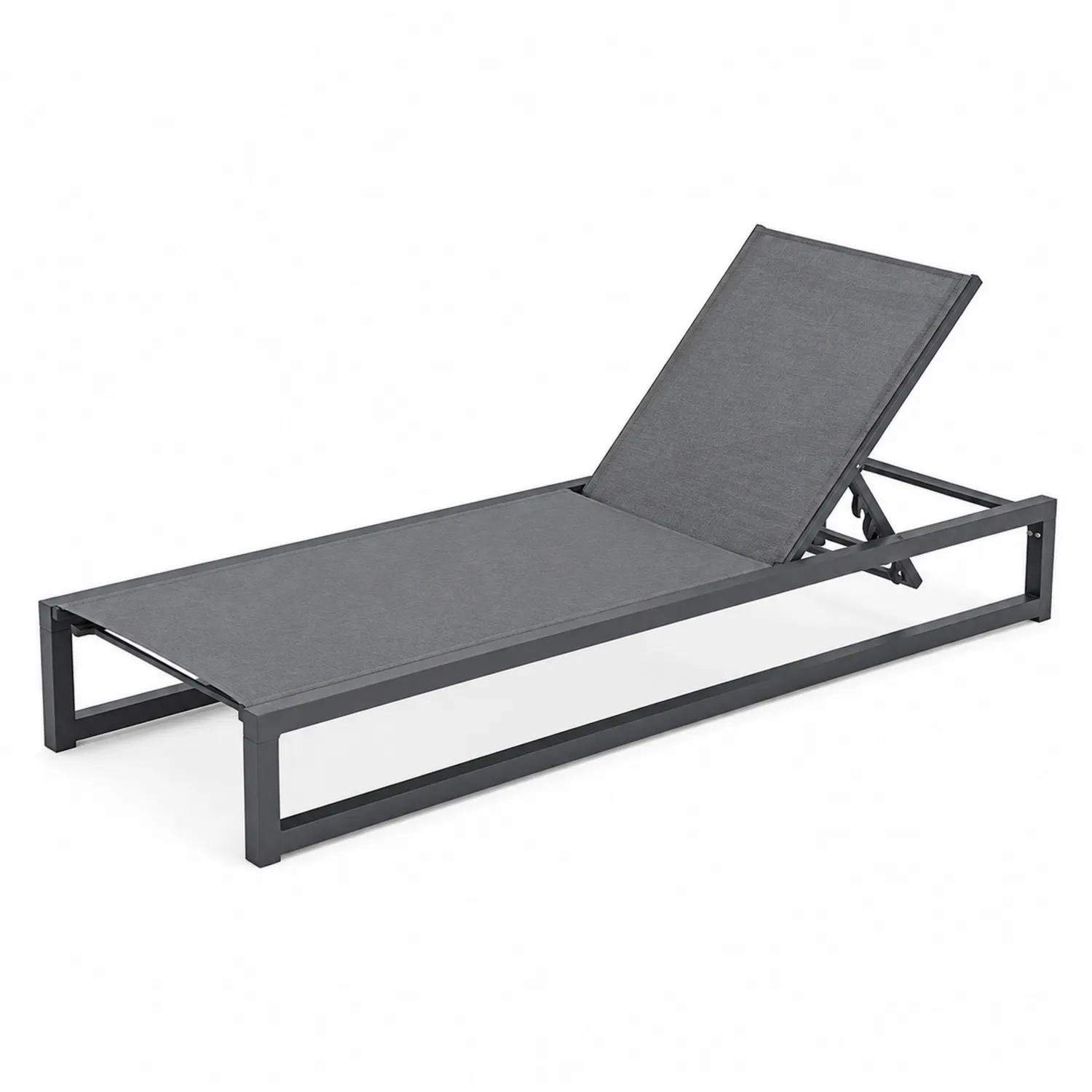 Leżak ogrodowy aluminiowy z regulacją szary materiał poliestrowy 200x70x35 cm