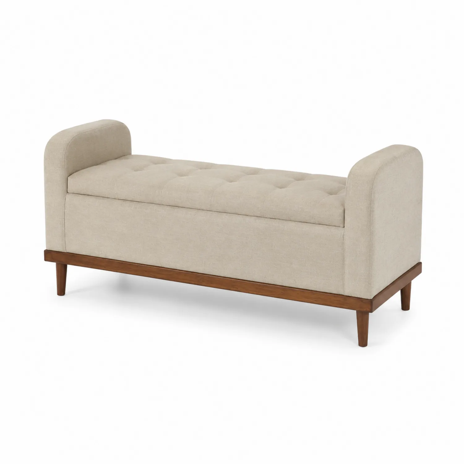 Ławka z drewna i tkaniny beżowa 120cm