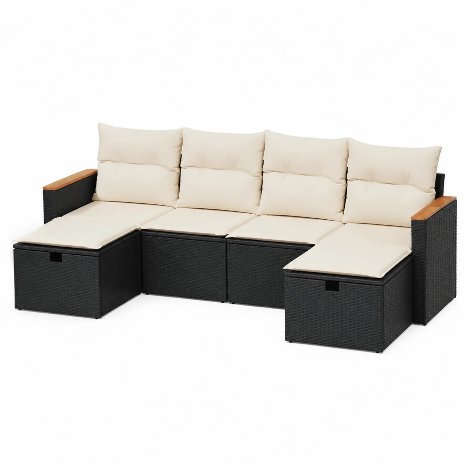Modułowa sofa ogrodowa z technorattanu, czarna i beżowa