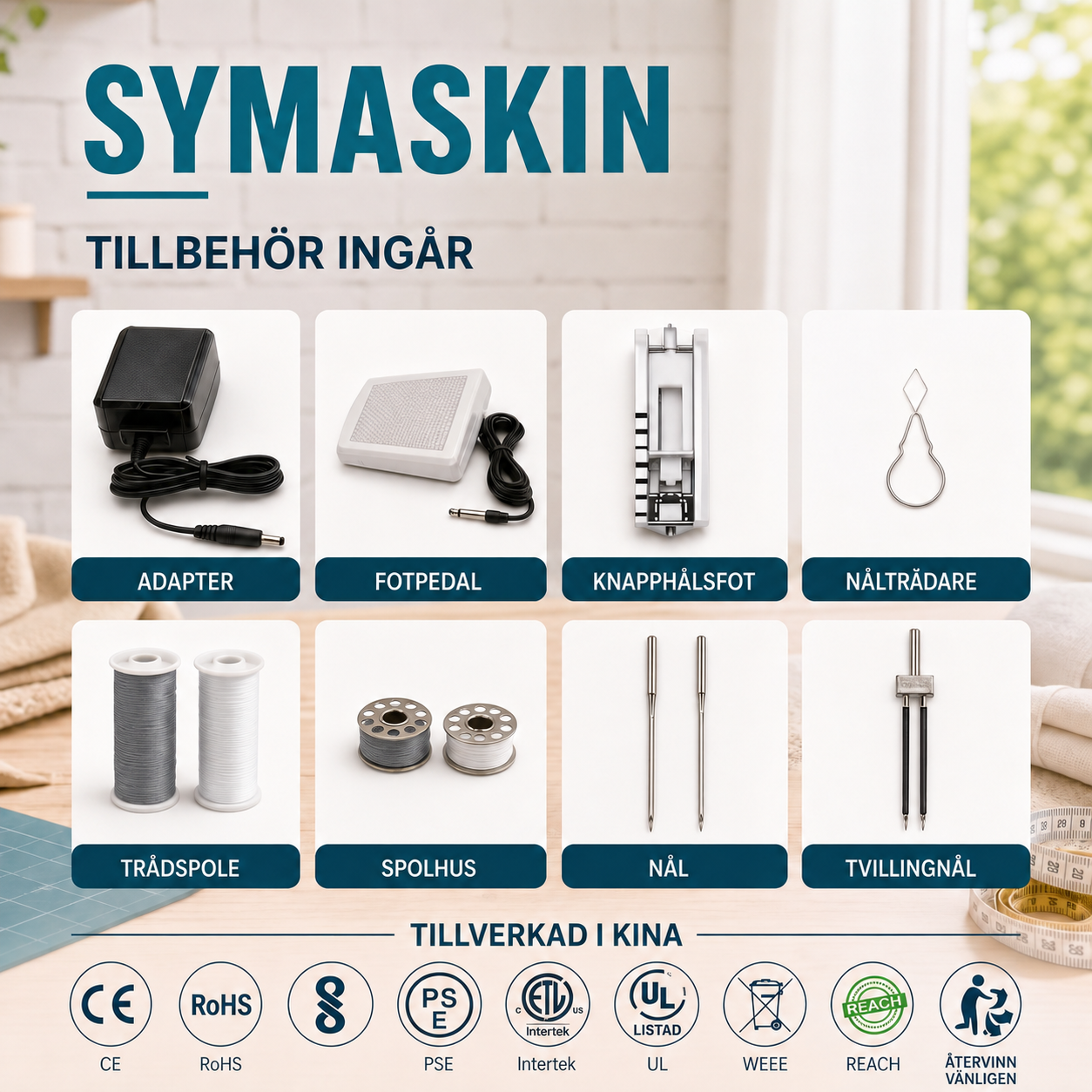SM520 hushållssymaskin med dubbeltråd, dubbelnål och 12 stygnalternativ