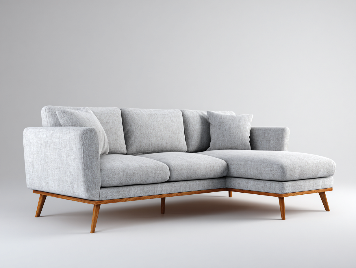 Sofás de esquina 210x150x85 cm - tela gris claro - base de madera - diseño moderno-Zinoryinterior