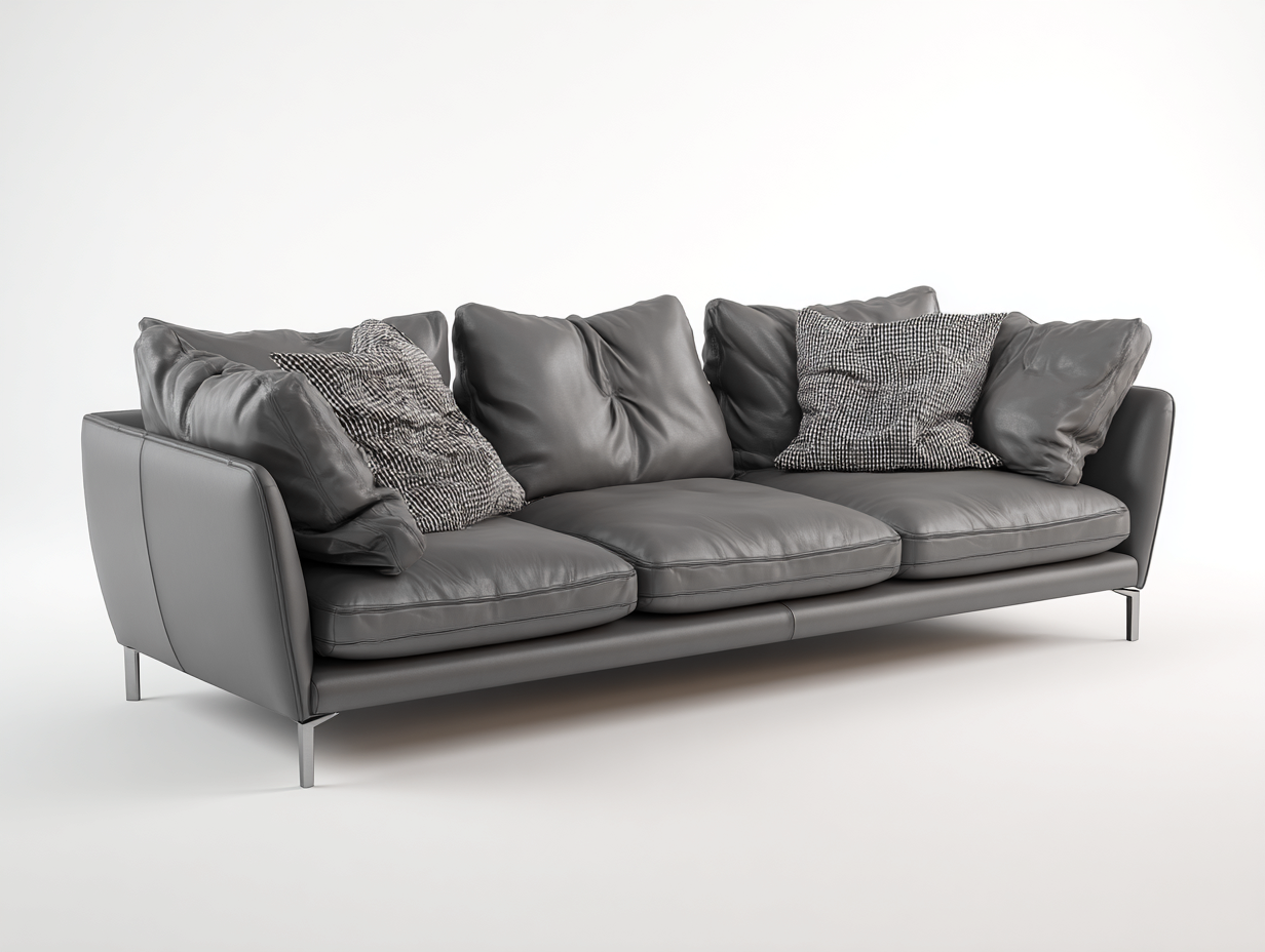 Sofás lineales tapizado en cuero sintético con patas metálicas 210x90x80 cm - gris - diseño moderno para salón-Zinoryinterior