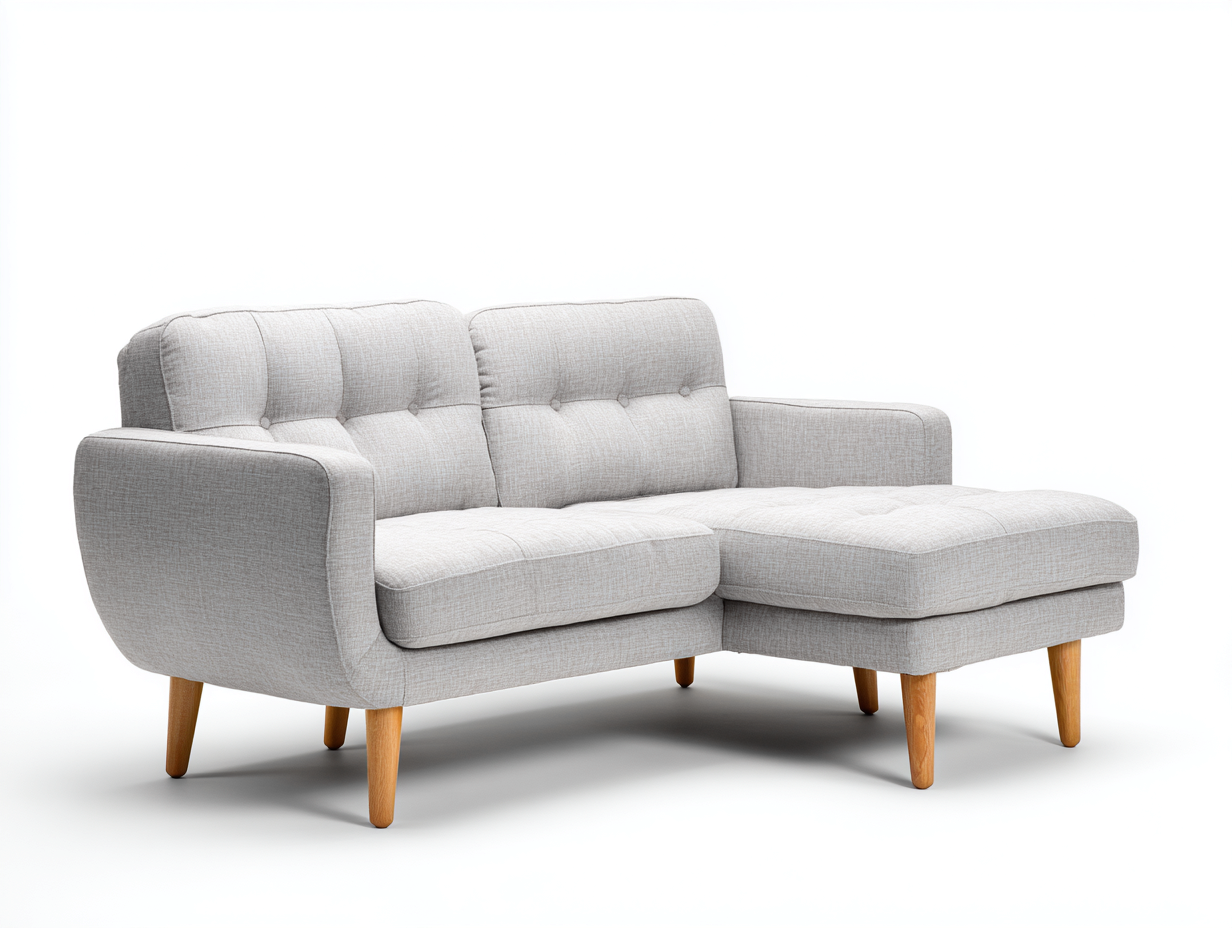 Sofás de esquina tapizado en tela con chaise longue y patas de madera 200x140x85 cm - gris claro - diseño moderno para salón-Zinoryinterior
