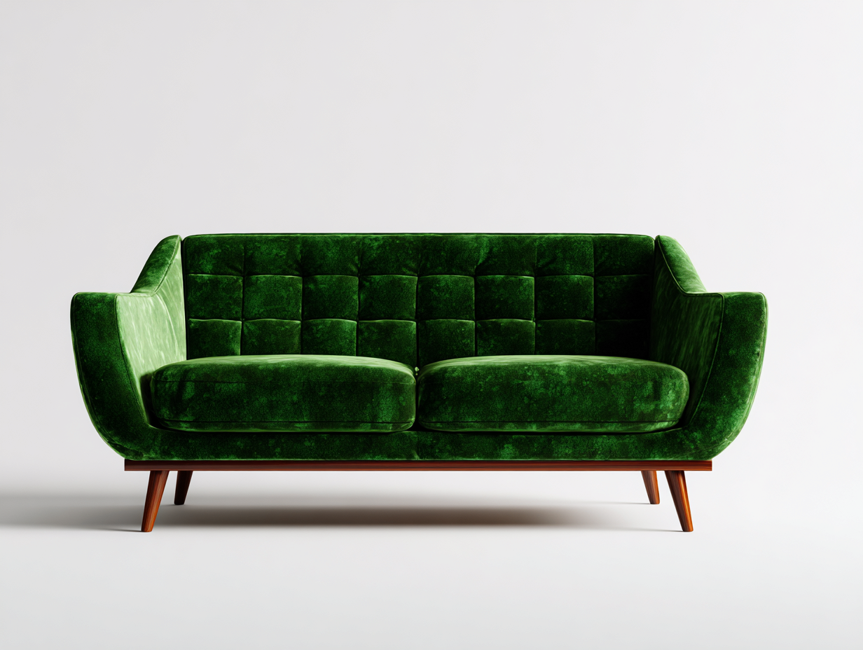 Sofás lineales 200x90x85 cm - terciopelo verde - patas de madera - diseño moderno-Zinoryinterior