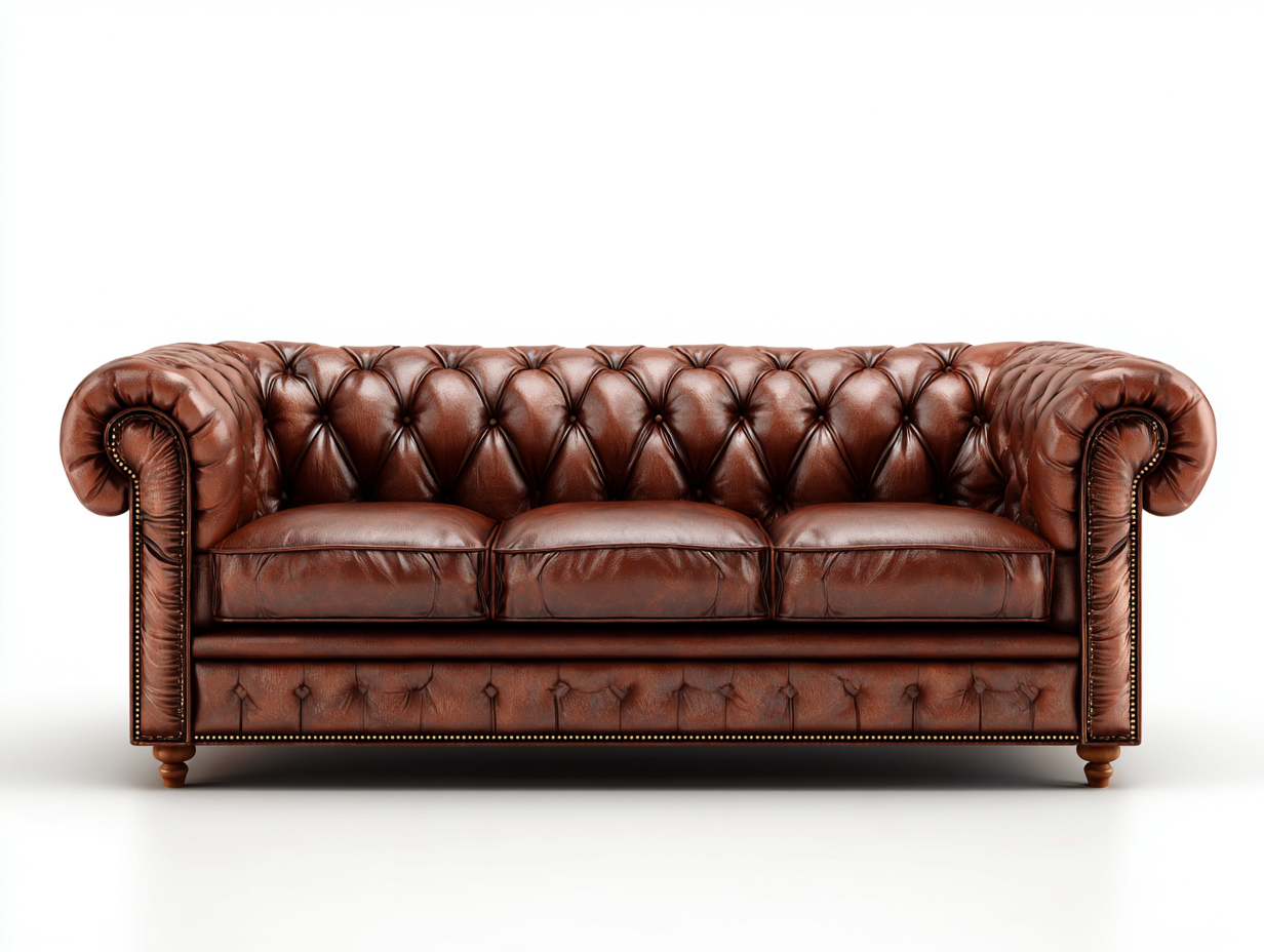 Sofás lineales cuero 210x90x80 cm marrón salón clásico capitoné diseño elegante-Zinoryinterior