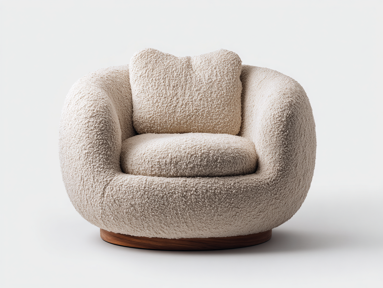 Sillones relax tapizado en tela bouclé con base giratoria 90x85x75 cm - beige - diseño moderno para salón-Zinoryinterior