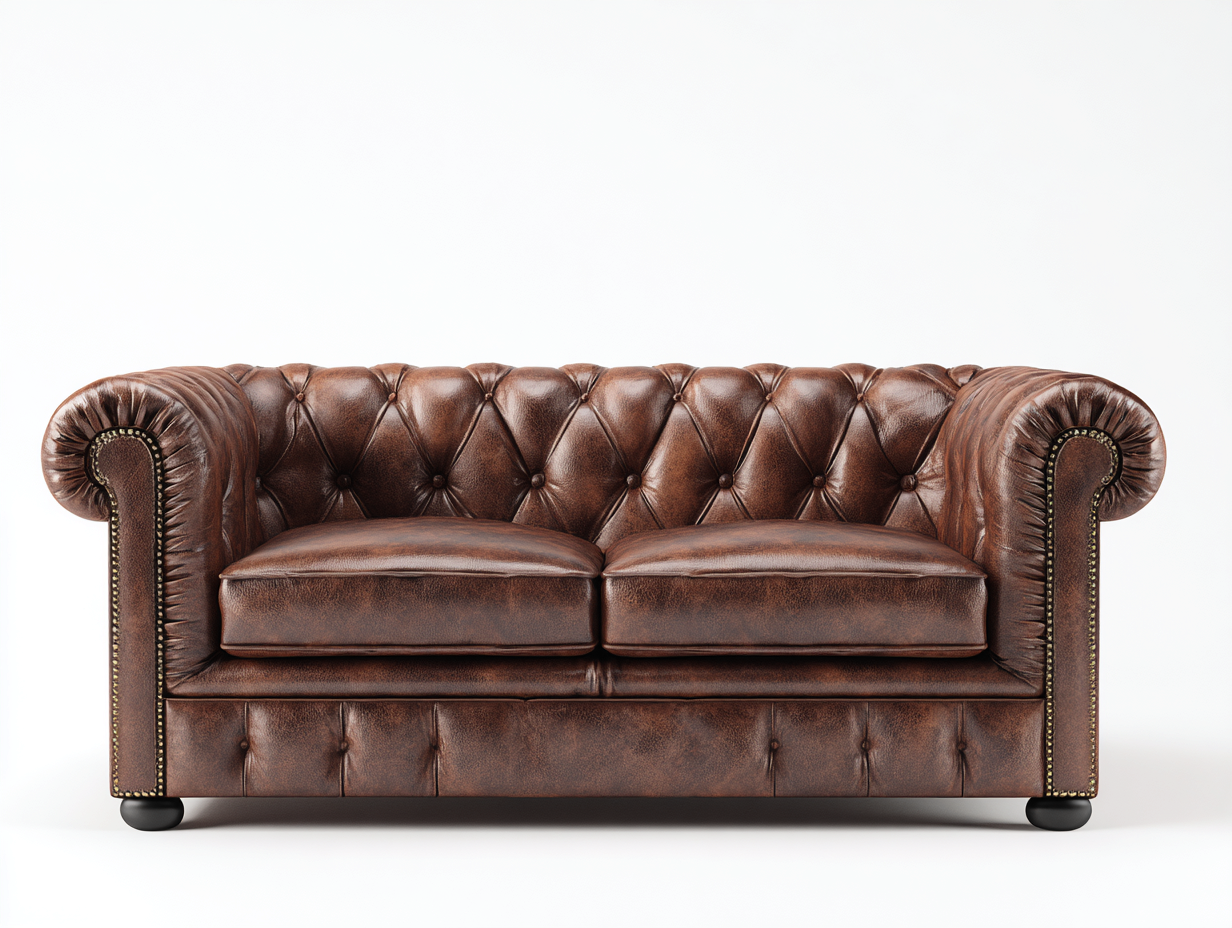 Sofás 2 plazas 180x85x80 cm - cuero sintético marrón - estilo Chesterfield clásico-Zinoryinterior