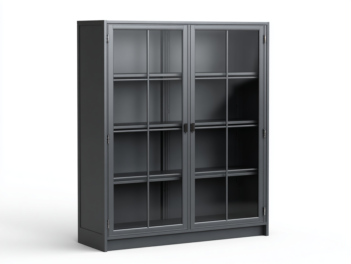 Vitrinen Metall und Glas 128x42x190 cm Dunkelgrau für Wohnzimmer und Esszimmer - mit Stauraum - modernes Design-Parovaroom