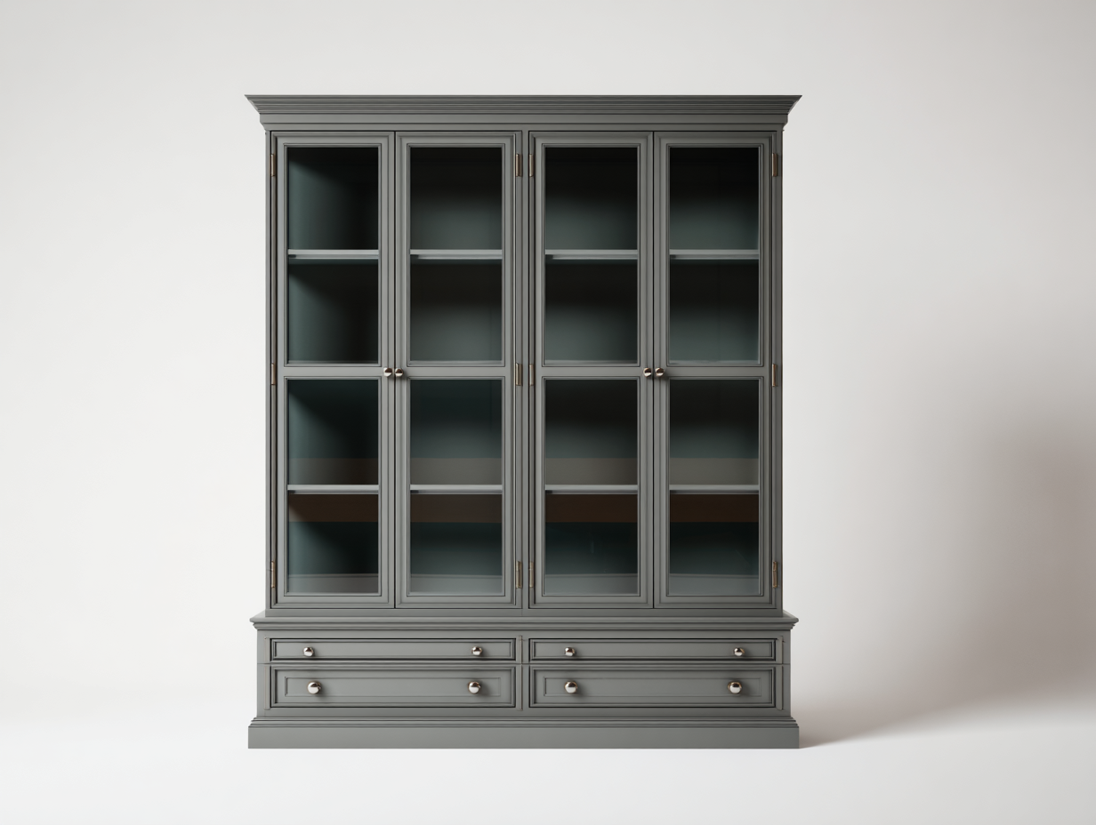 Vitrinen Holz Glas 180x45x200 cm Grau geeignet für Küche - Klassisches Design mit Stauraum-Parovaroom