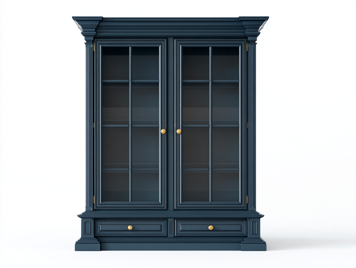 Vitrinen Holz und Glas 132x45x198 cm Blau für Wohnzimmer und Esszimmer - mit Stauraum - klassisches Design-Parovaroom