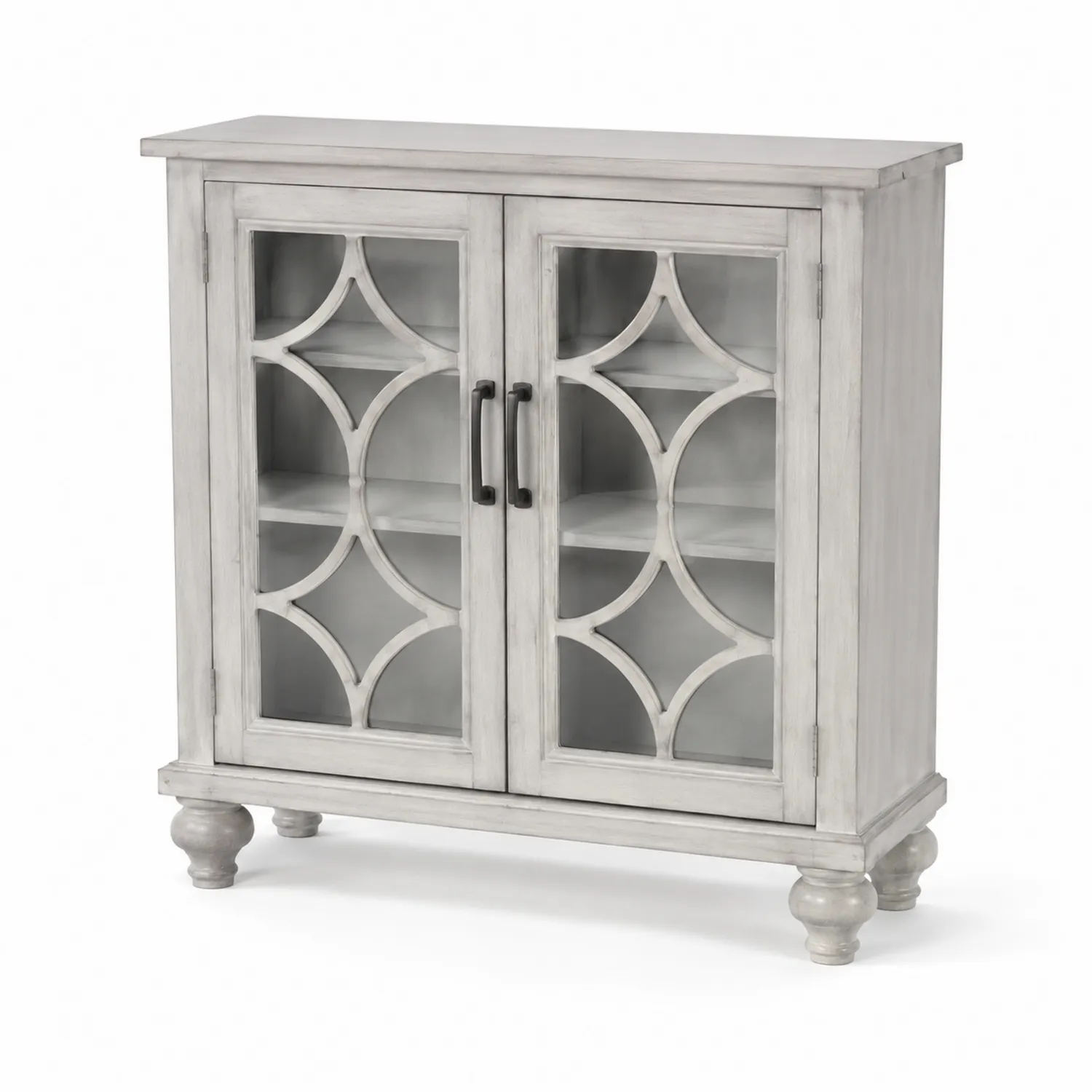 Armario de madera y vidrio templado blanco envejecido 80x35x90 cm
