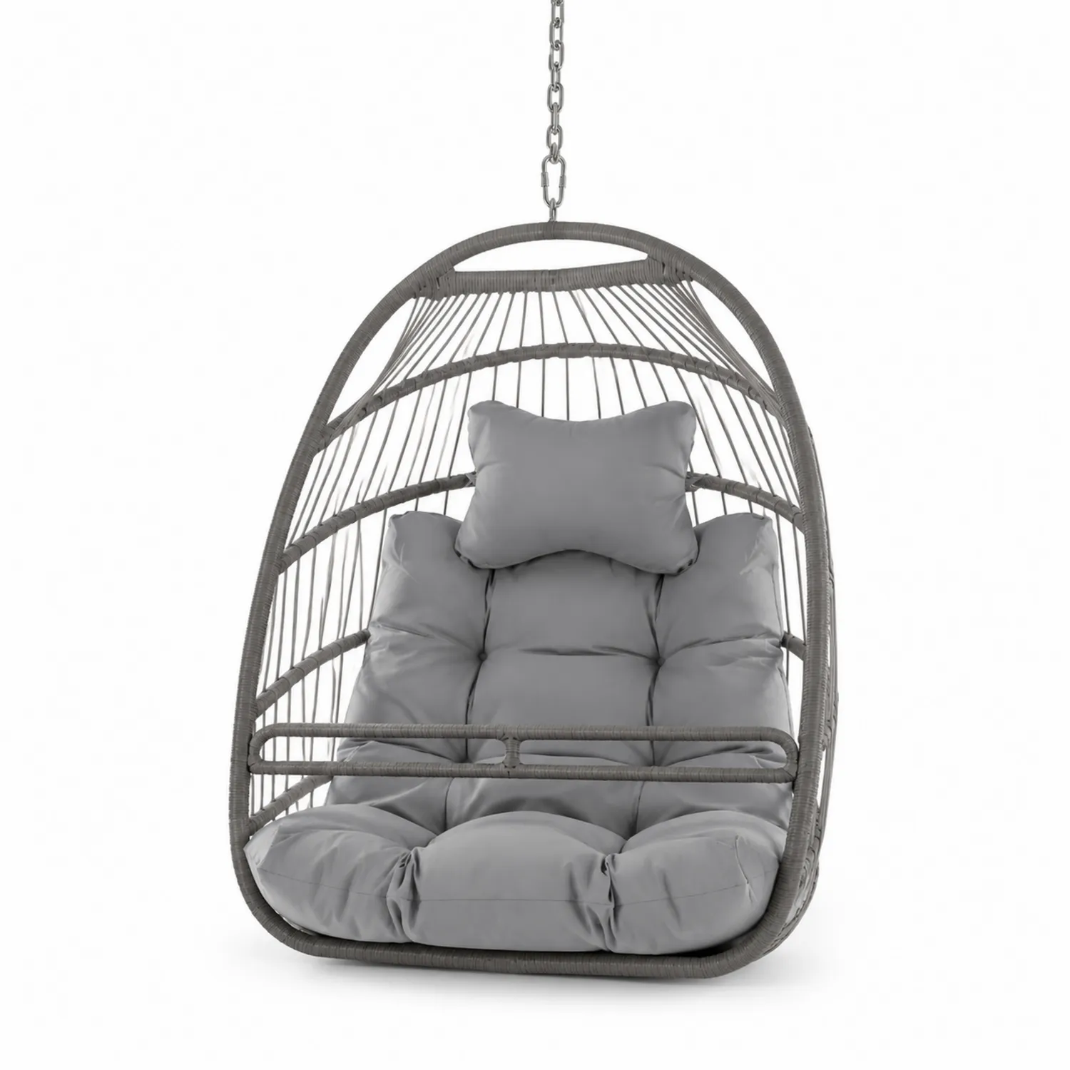 Sillón colgante de ratán sintético gris con cojines de poliéster