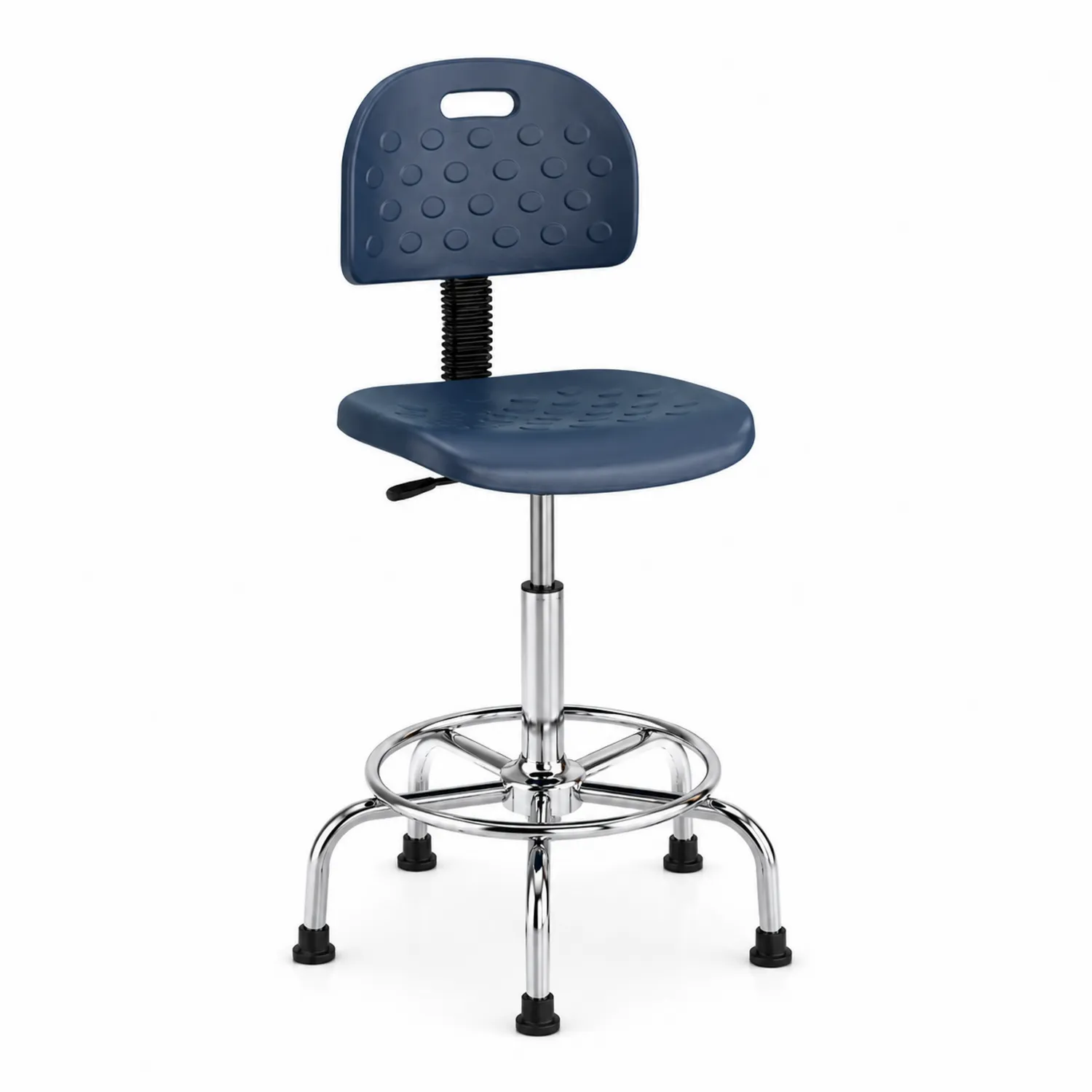 Silla ajustable de polipropileno azul con base de acero cromado