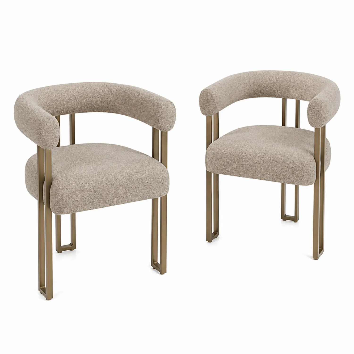 Set de 2 sillas de tela beige con estructura de metal