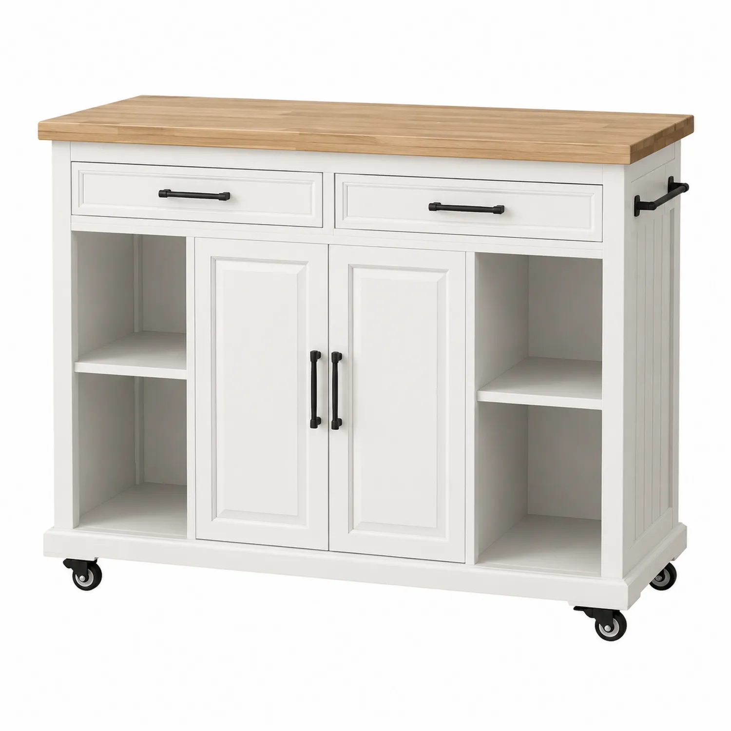 Isla de Cocina con Encimera de Madera y Estructura MDF, Blanco, 120x60x90 cm