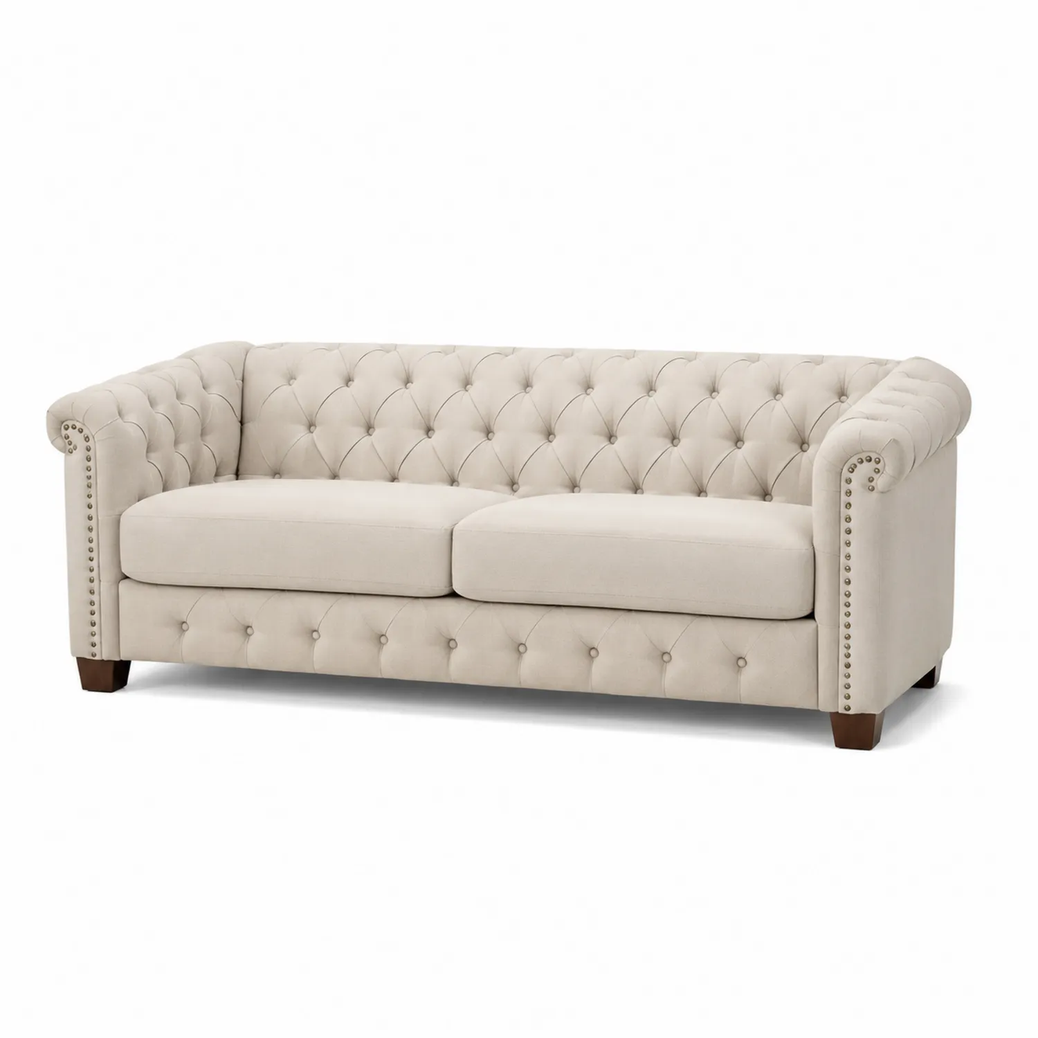 Sofá Chesterfield de Tela Beige 230cm