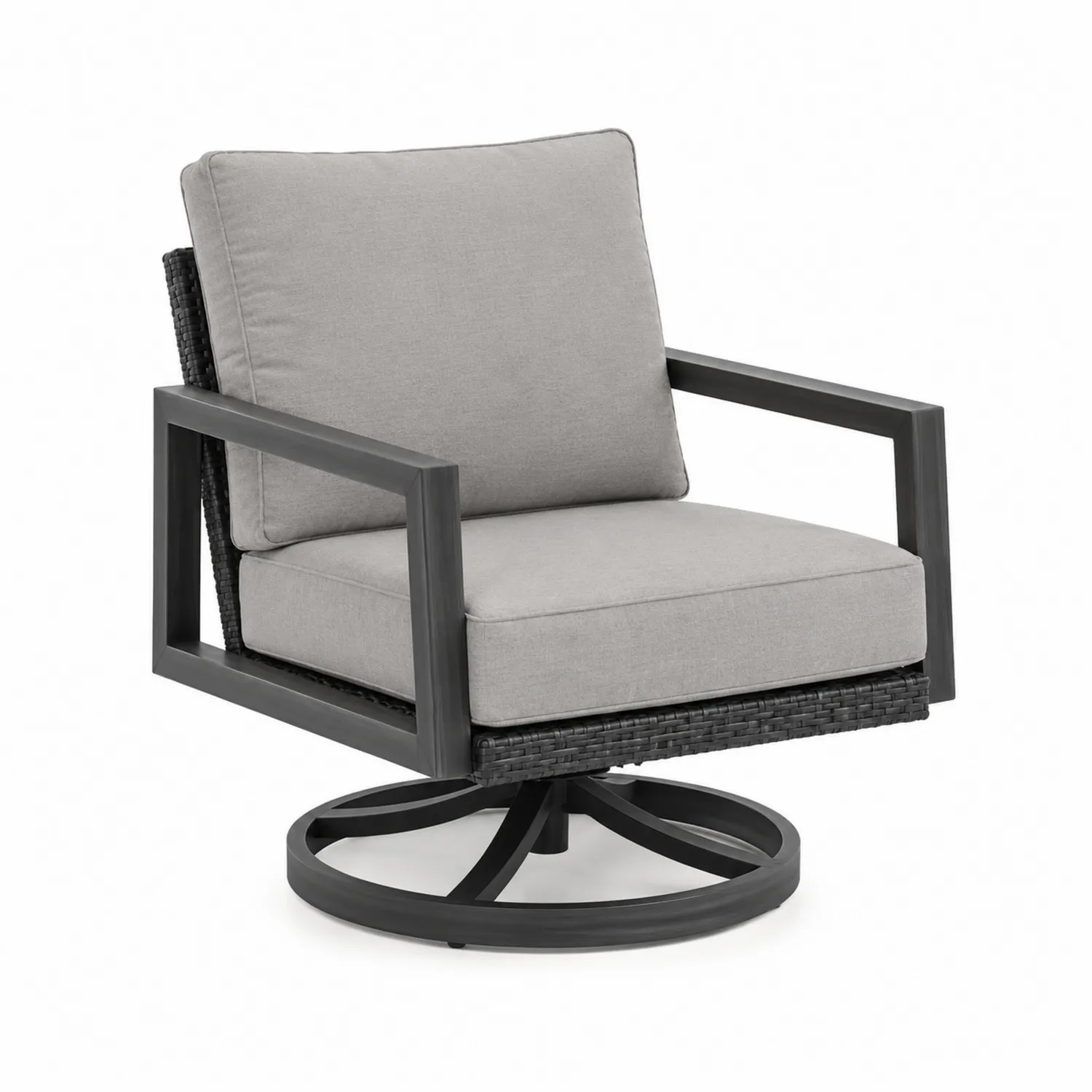 Sillón Giratorio de Aluminio con Cojines en Tela de Poliéster Gris