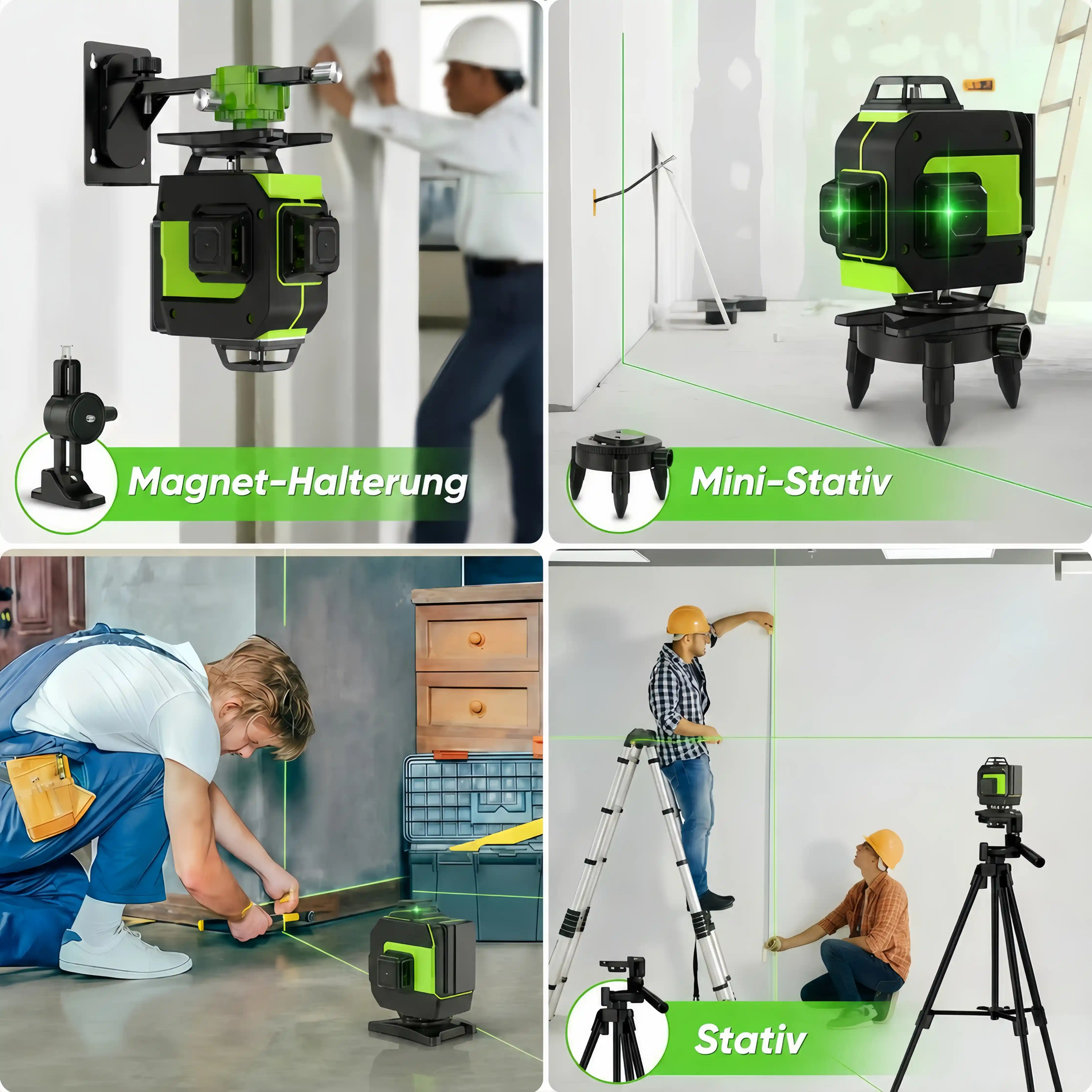 SEEKTOOL LX360 Pro – 4 × 360° grüner Kreuzlinienlaser mit 16 Laserlinien