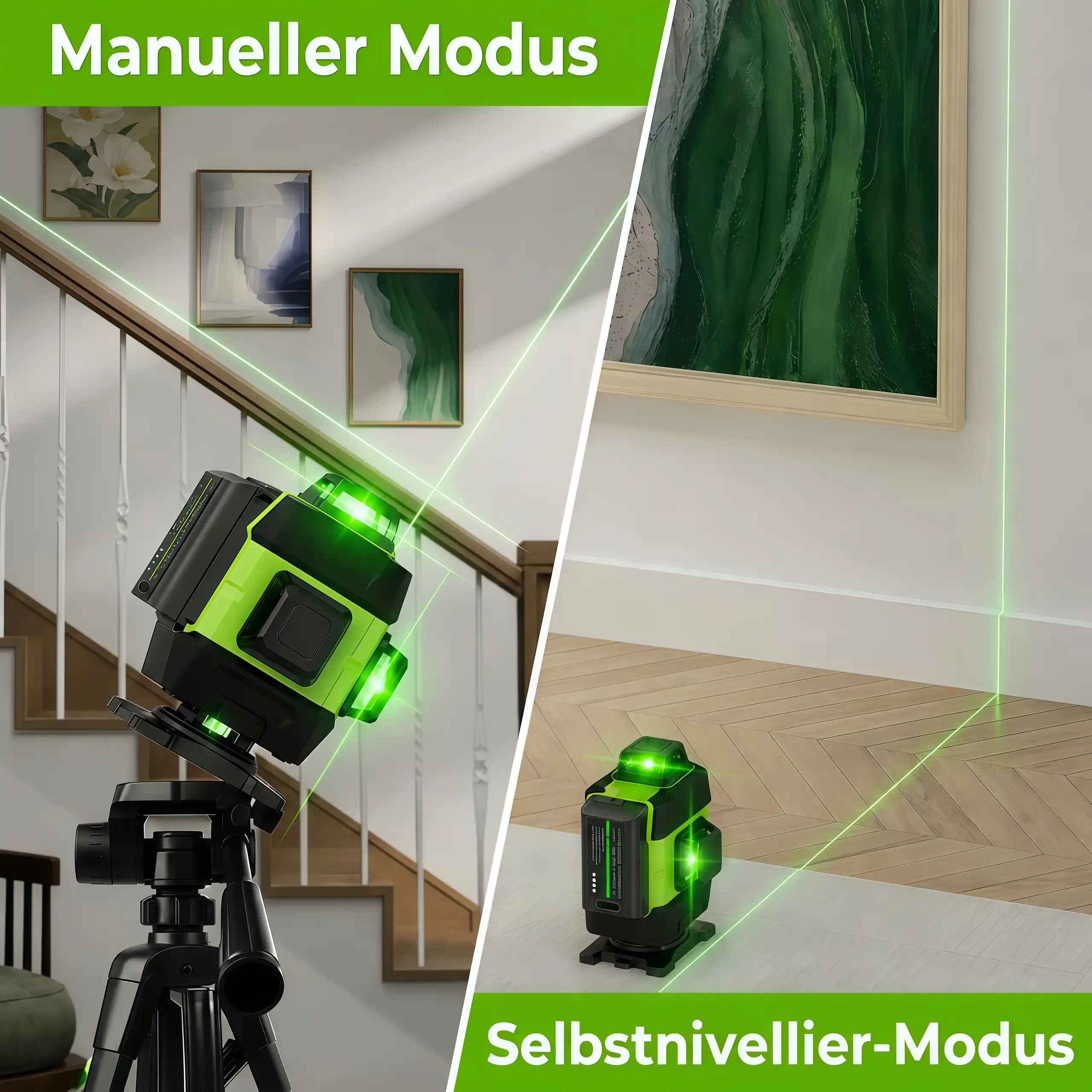 SEEKTOOL LX360 Pro – 4 × 360° grüner Kreuzlinienlaser mit 16 Laserlinien
