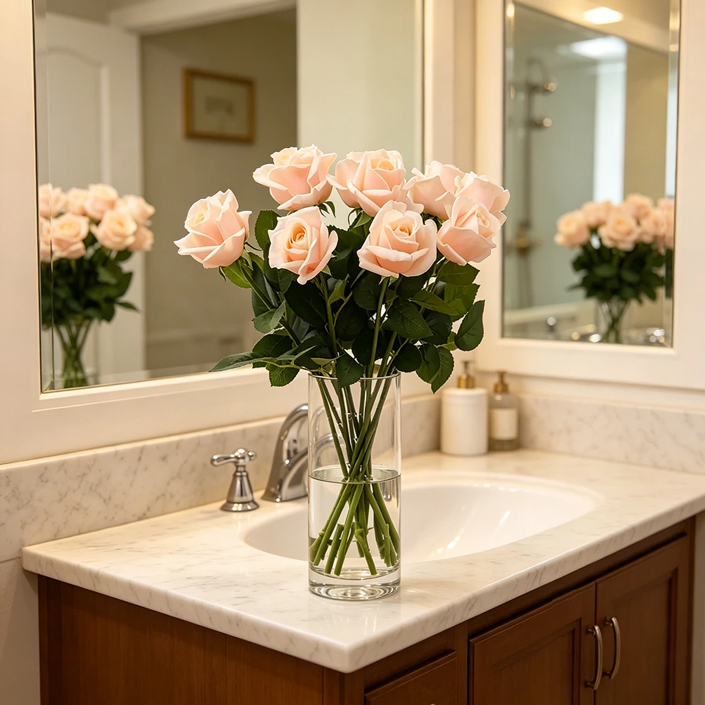 Artificial Real-Touch Rose Stems, 6/12 Stem Bundles - 21.7"