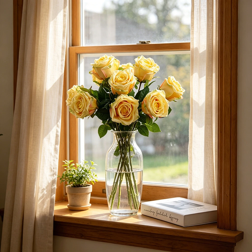 Artificial Real-Touch Rose Stems, 6-Stem Bundle - 17.7"