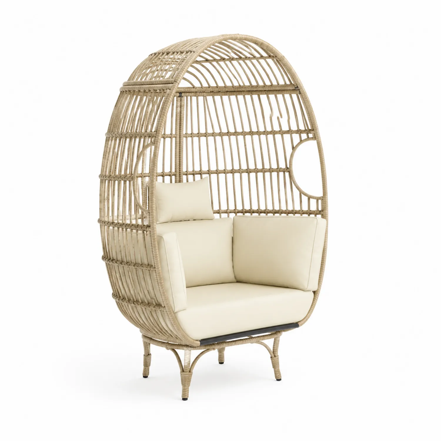 Fauteuil en osier avec coussins beiges-Lumdilorin