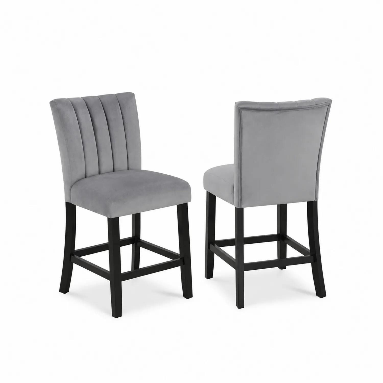 Chaises en velours gris avec cadre en bois noir-Lumdilorin