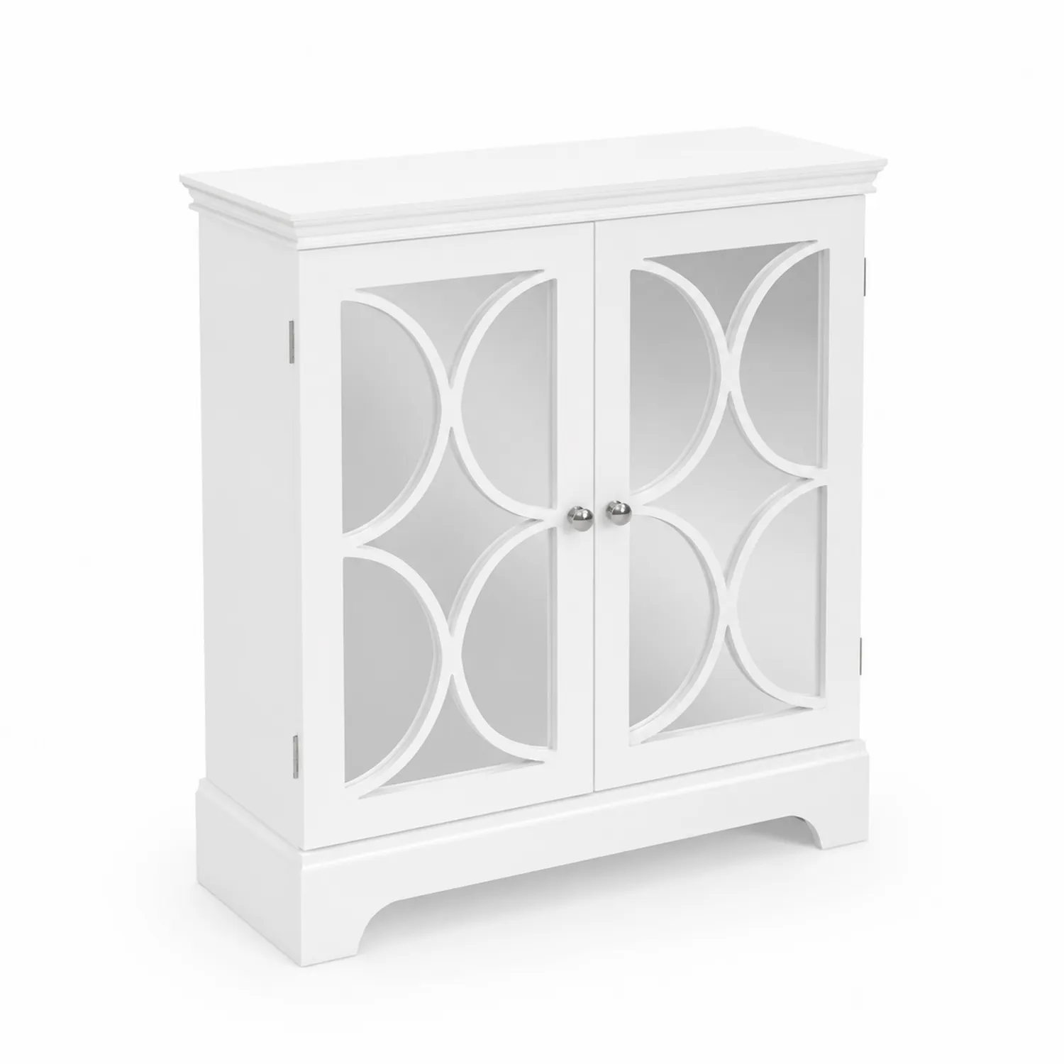 Buffet en bois MDF avec portes en verre trempé blanc 80x30x90 cm-Lumdilorin