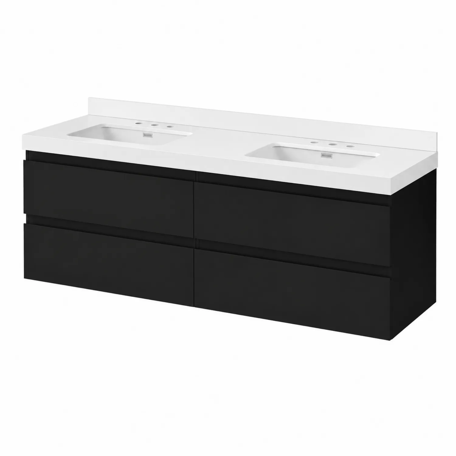 Meuble-lavabo double en bois noir avec plan en résine acrylique blanc 160x45x40 cm-Lumdilorin