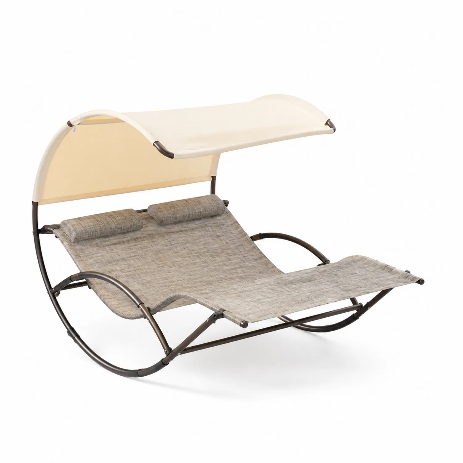Chaise longue berçante double en métal et textilène avec baldaquin-Lumdilorin