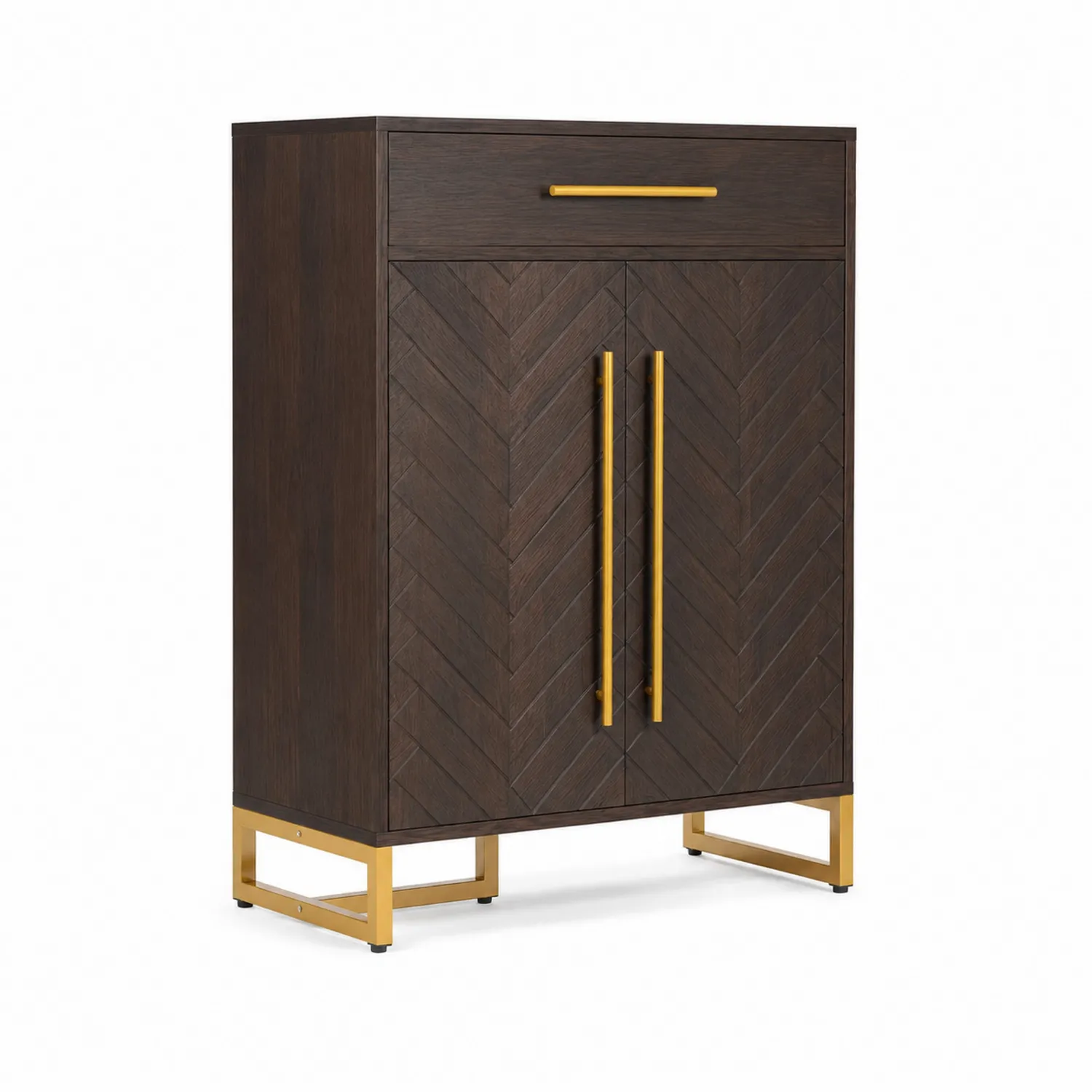 Armoire à chaussures en bois avec poignées dorées-Lumdilorin