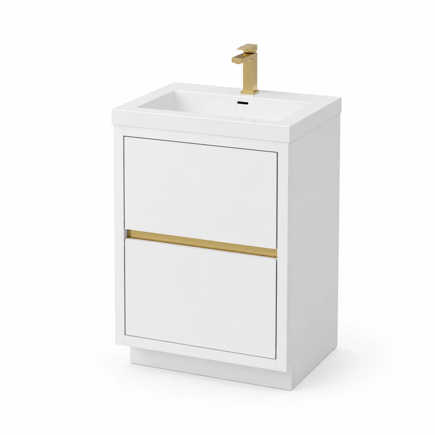 Meuble-lavabo blanc avec 2 tiroirs et robinet doré-Lumdilorin