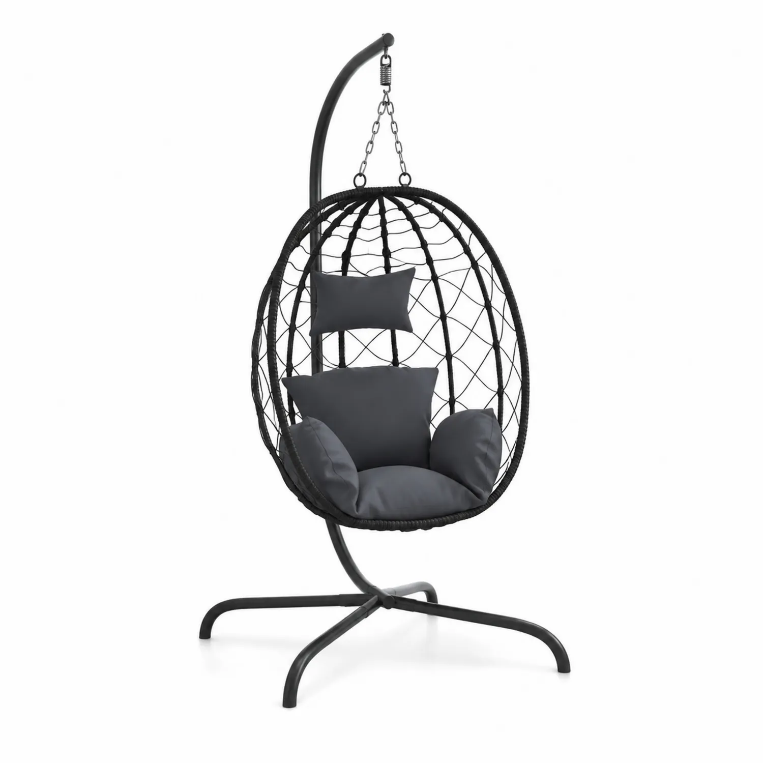 Chaise hamac suspendue en métal avec coussins en polyester Noir-Lumdilorin