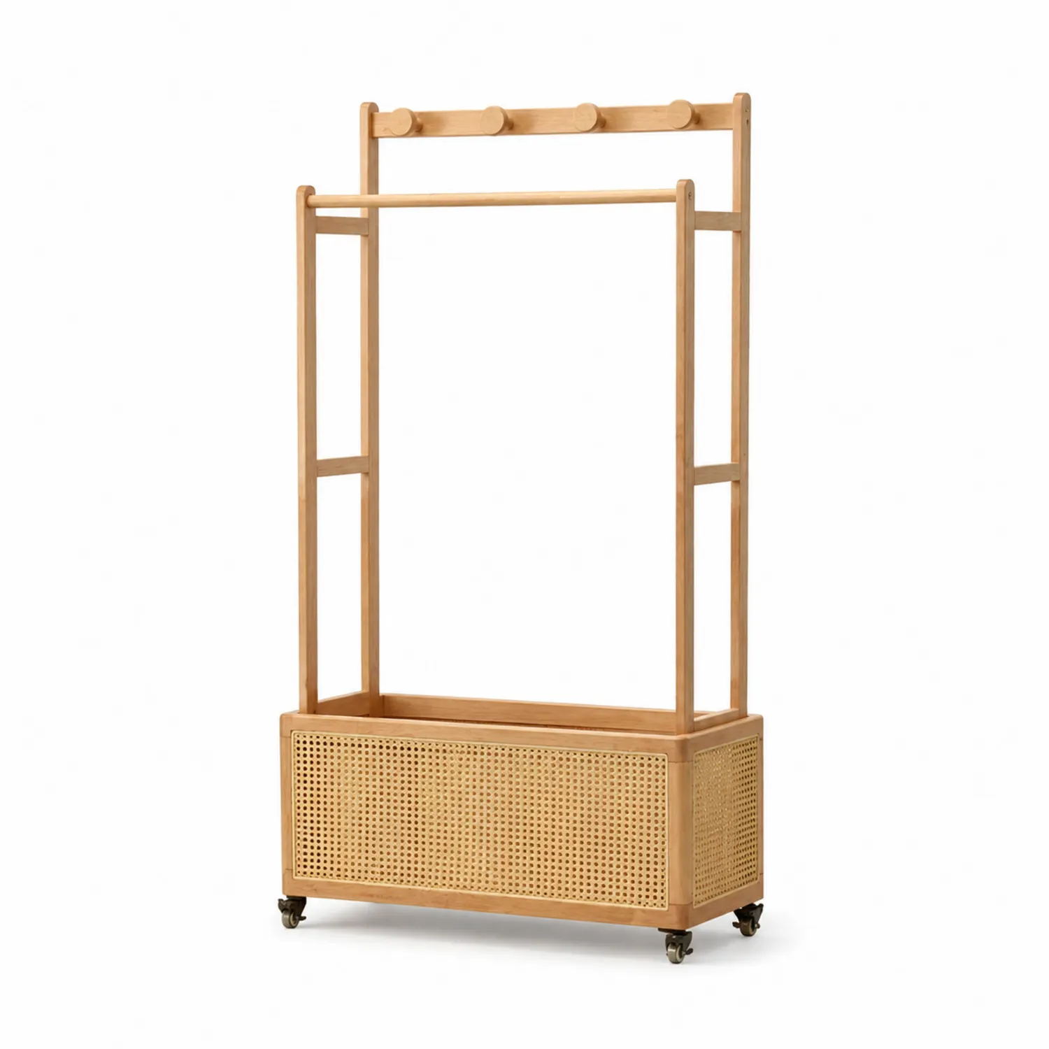 Portemanteau en Bois Massif avec Panier en Rotin-Lumdilorin