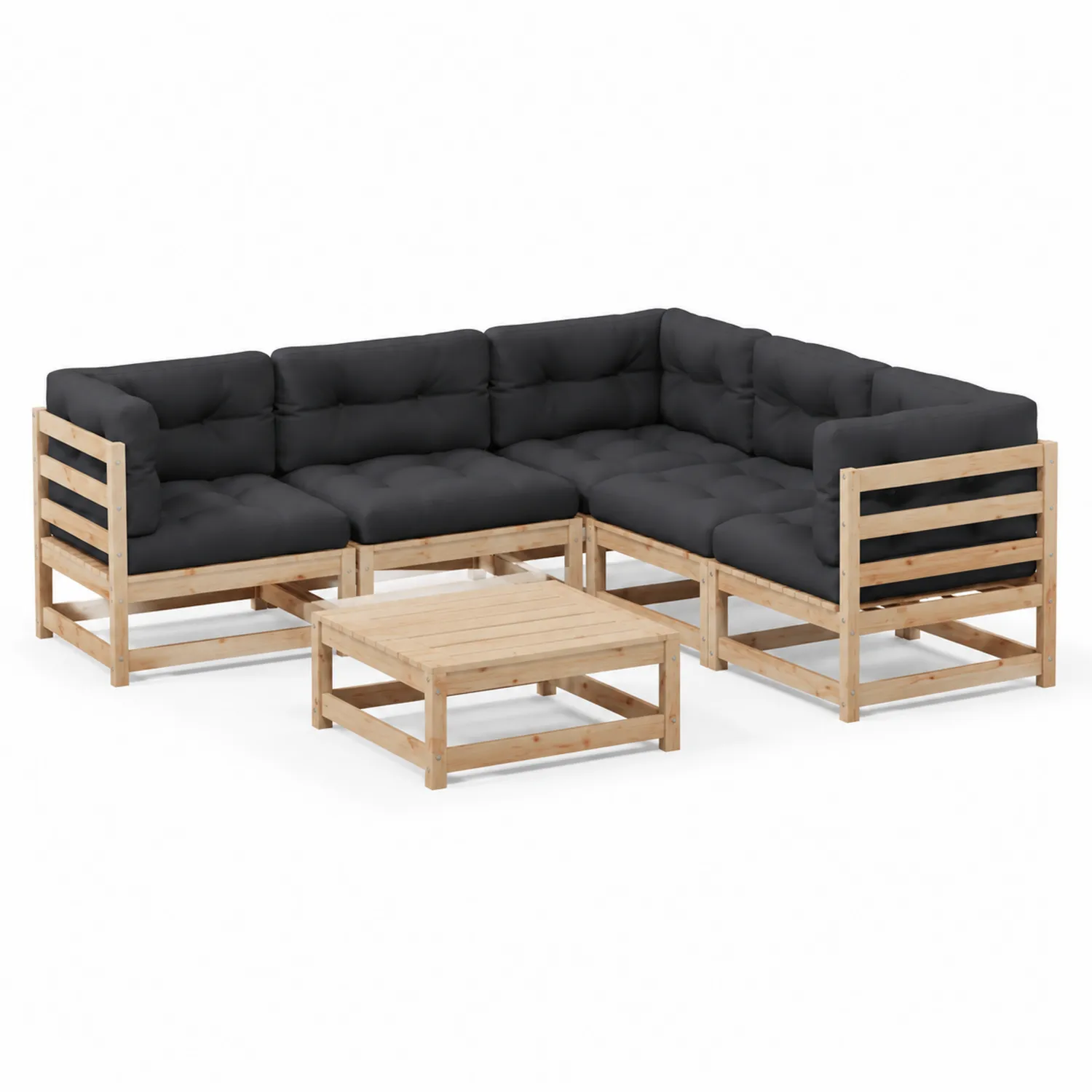 Canapé d'angle en bois avec coussins en polyester noir-Lumdilorin