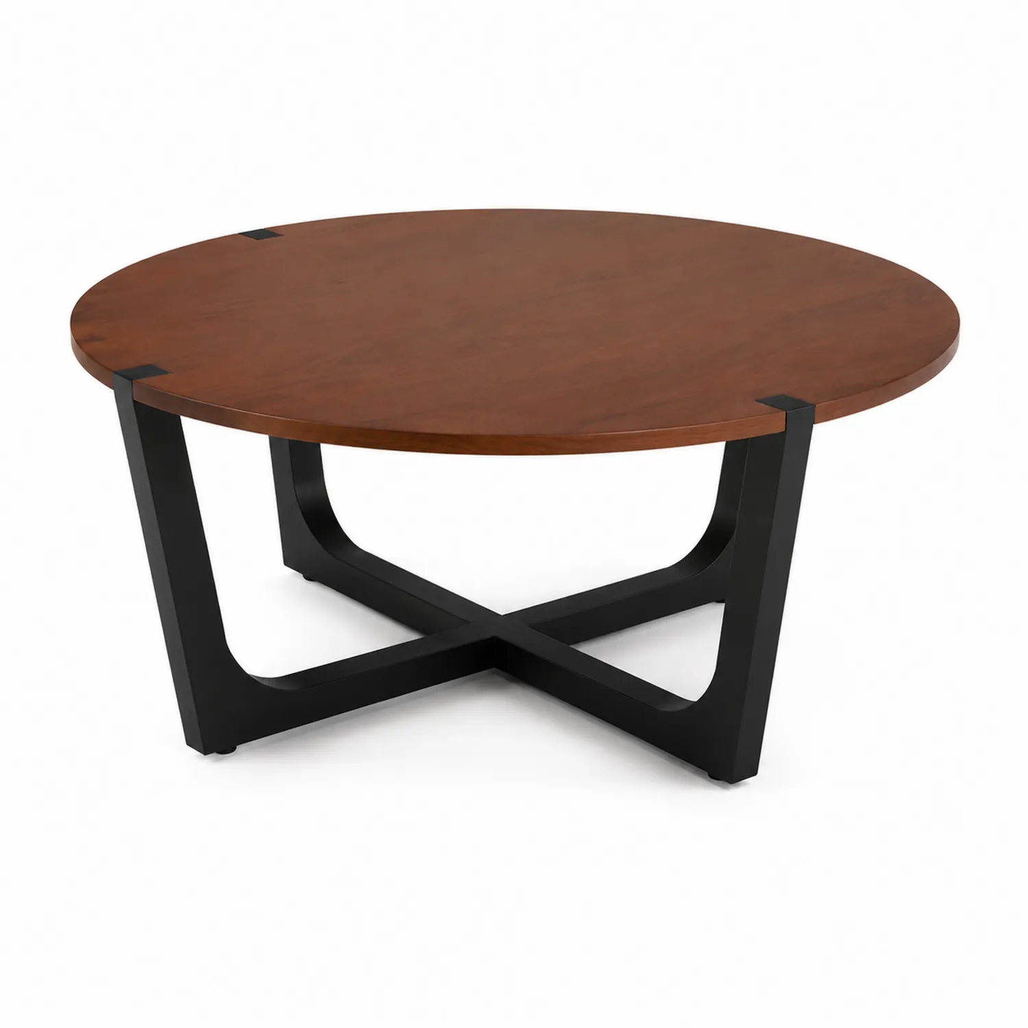 Table basse ronde en bois et métal noir-Lumdilorin