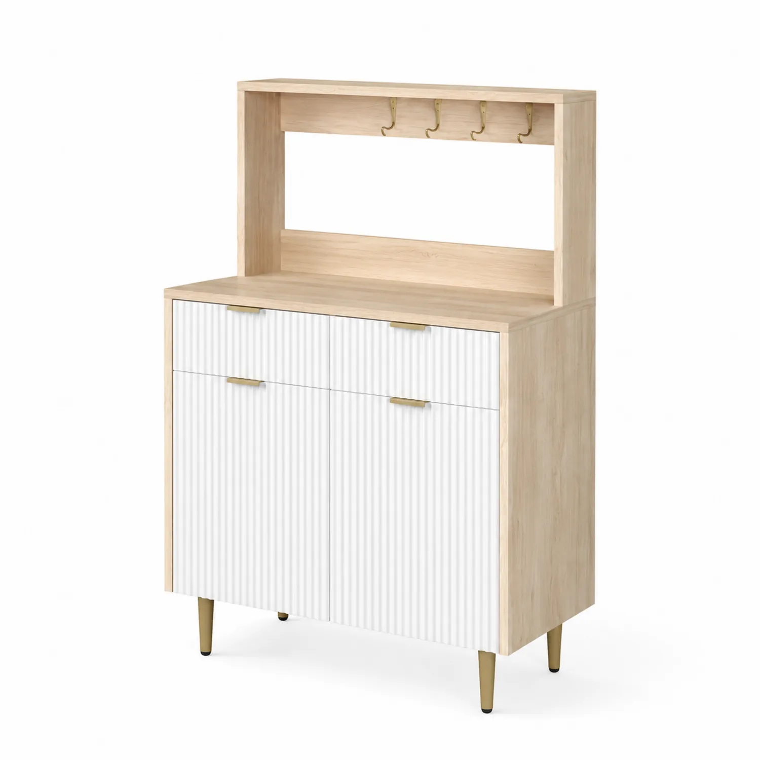 Buffet en bois avec étagère et crochets en métal-Lumdilorin