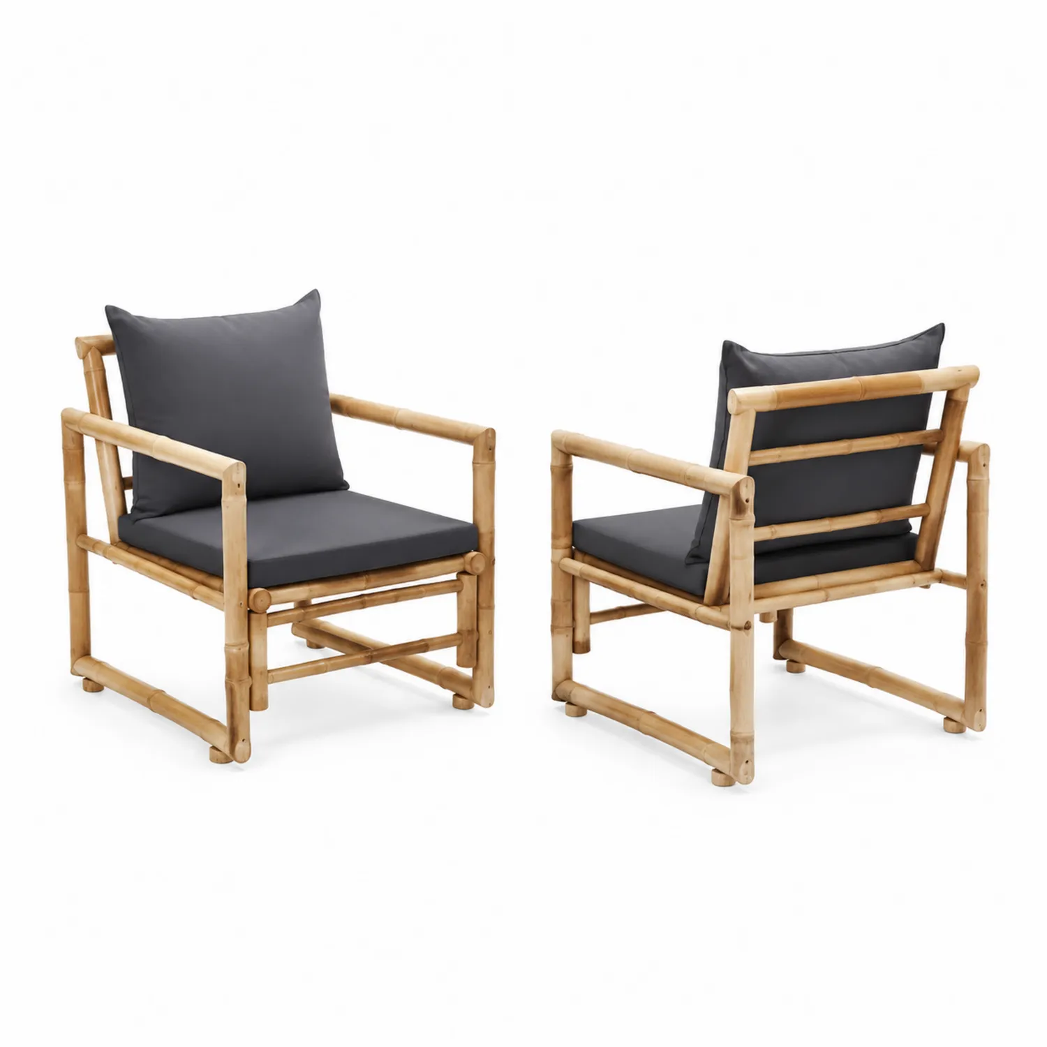 Lot de 2 fauteuils en bambou avec coussins en polyester gris-Lumdilorin