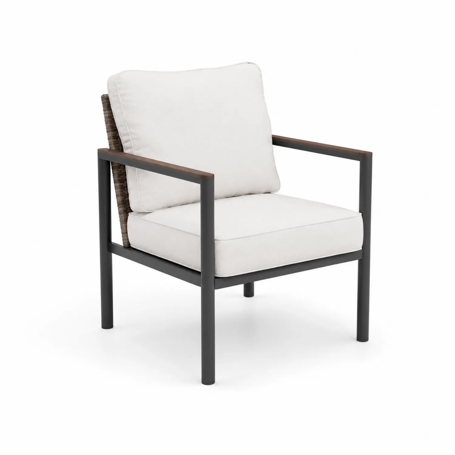 Fauteuil en métal avec coussins en tissu beige-Lumdilorin
