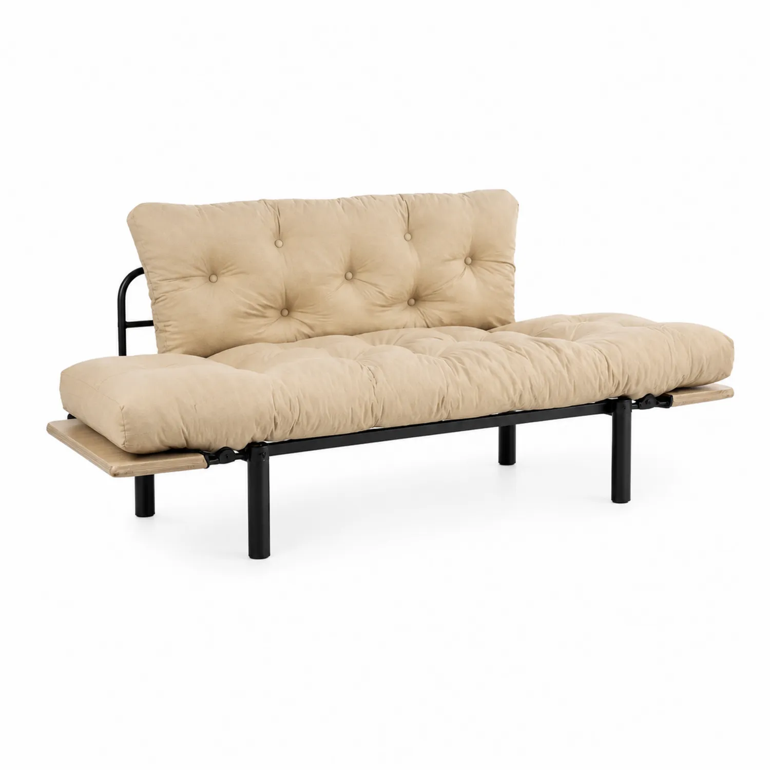 Canapé convertible en tissu beige avec cadre en métal, 200 cm-Lumdilorin