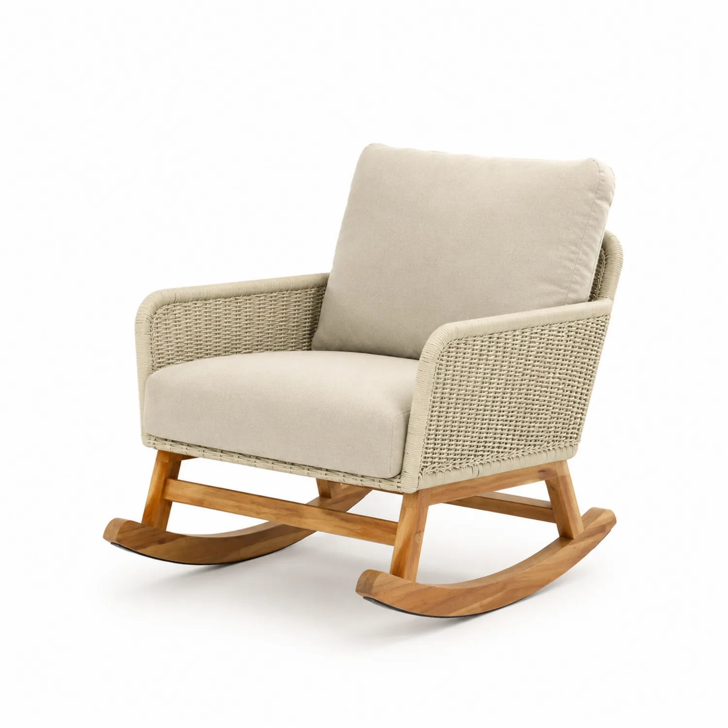 Chaise berçante en bois de teck et rotin beige-Lumdilorin