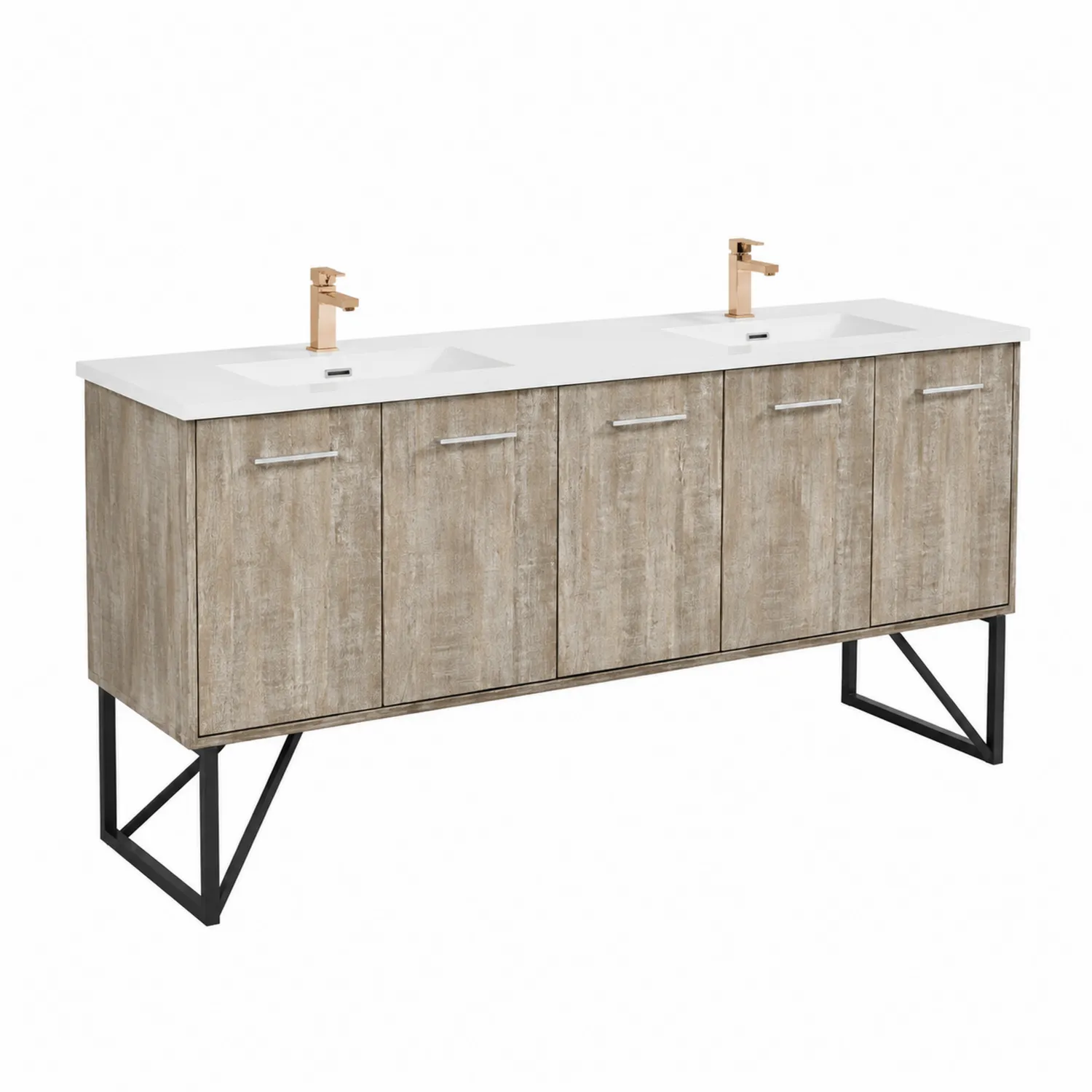 Meuble-lavabo double en bois avec plan en résine 150 cm-Lumdilorin