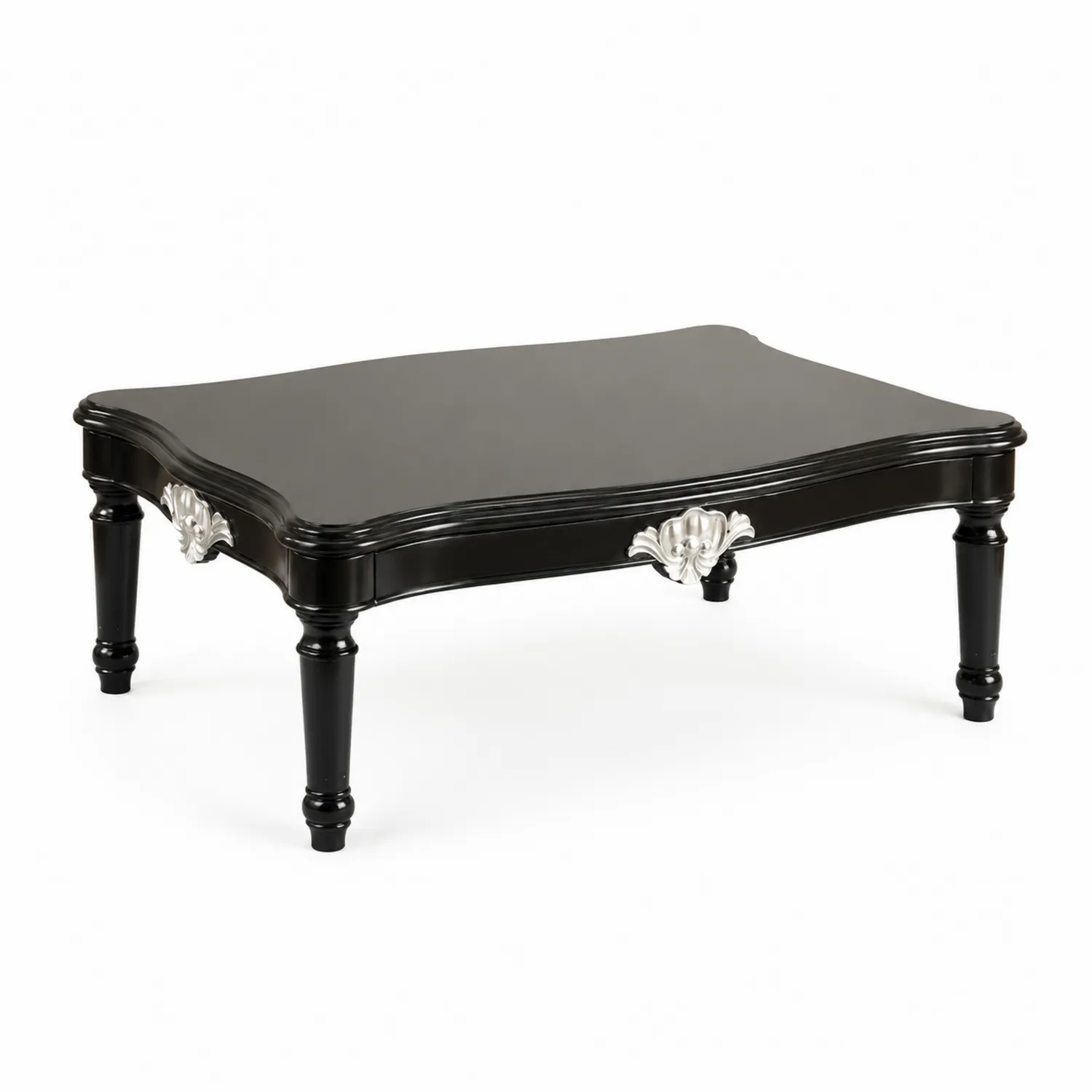 Table basse en bois noir avec ornements argentés, 120x80x45 cm-Lumdilorin