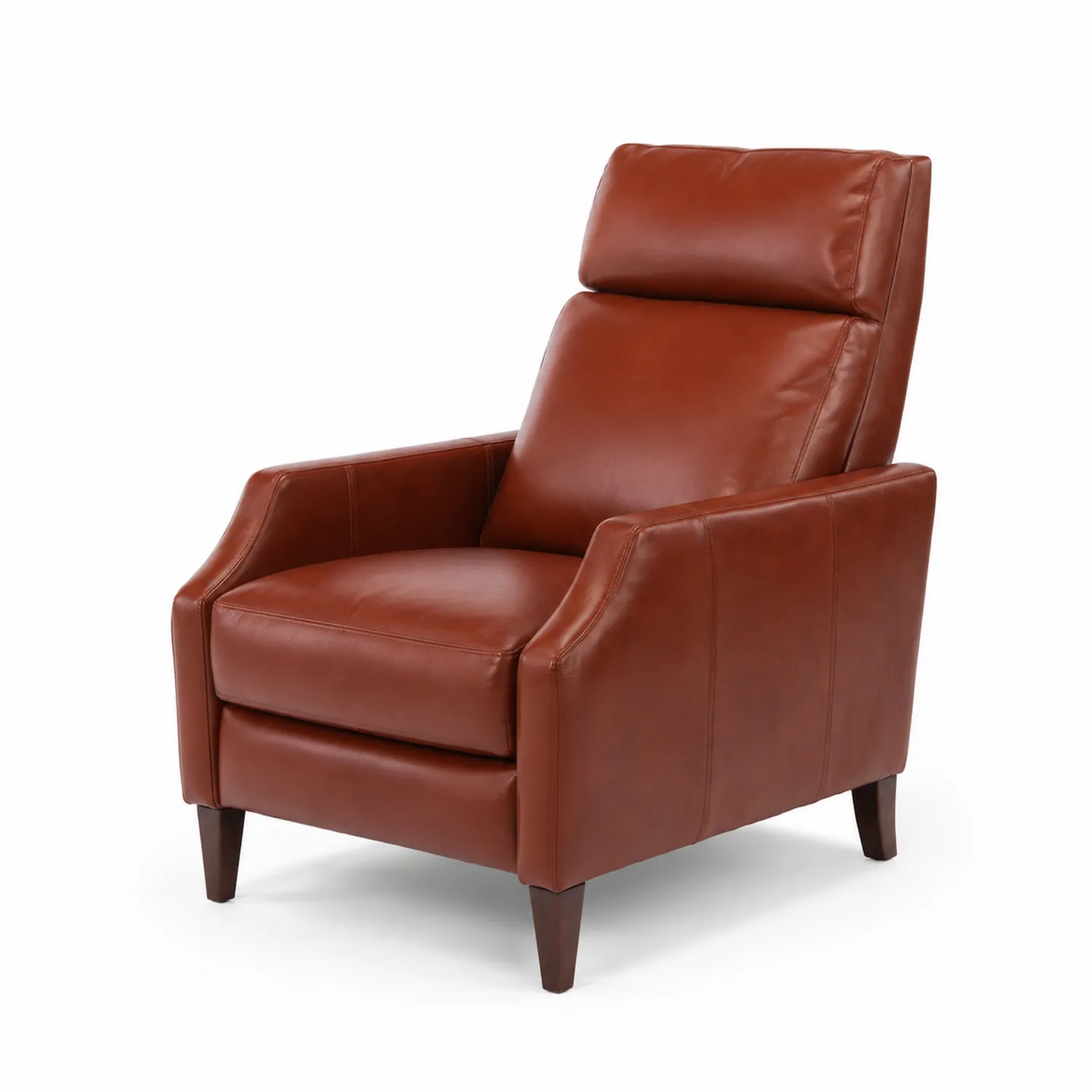 Fauteuil inclinable en cuir marron avec pieds en bois-Lumdilorin
